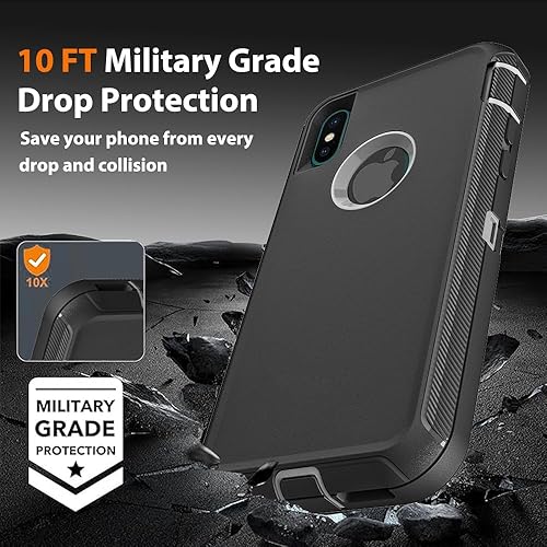 Miniatura 6 de Funda para iPhone Xs Max con 2 protectores de pantalla de vidrio templado, grado militar 3 en 1, resistente a prueba de golpes, caídas y polvo