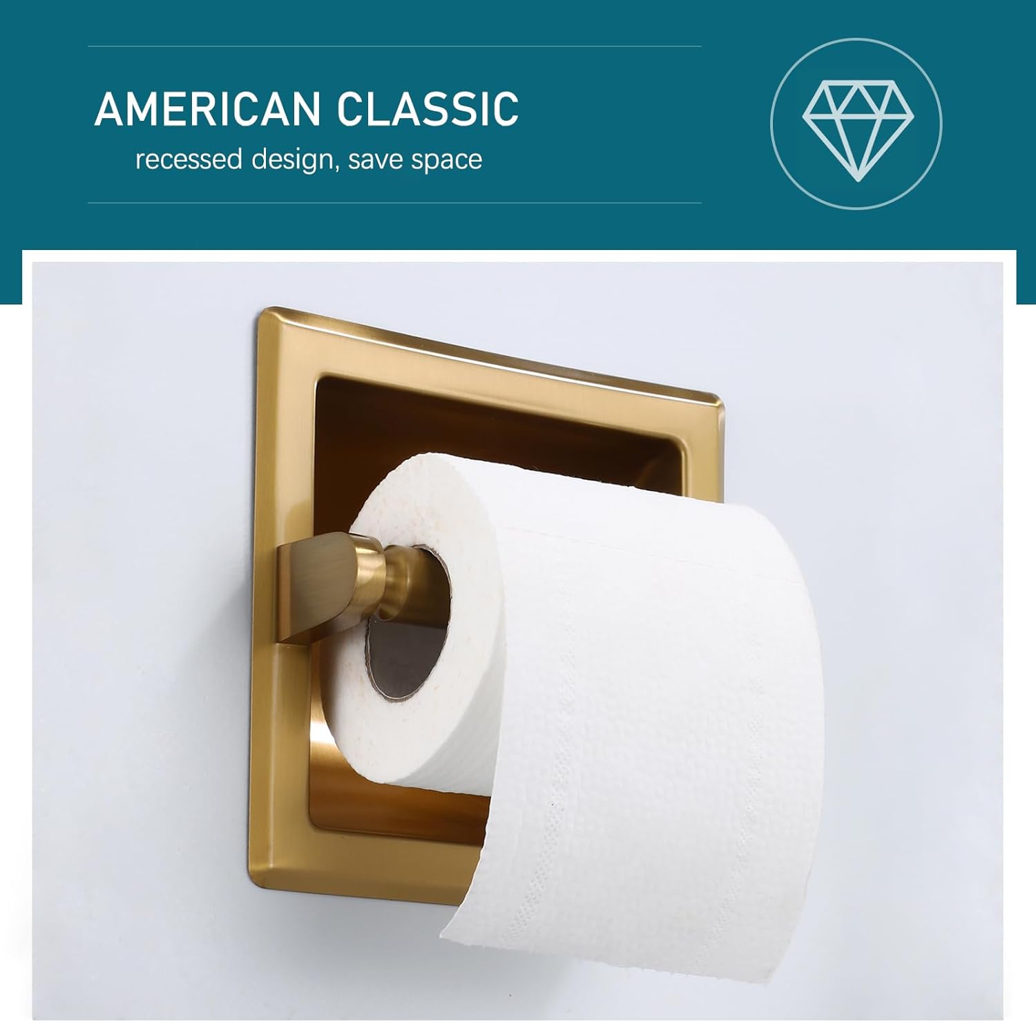 POKIM Recessed Toilet Paper Holder,Stainless Steel in Wall Toilet Paper Roll Holder for Bathroom with Mounting Bracket,Commercial Toilet Tissue Dispensers Wall Mount,Dark Gold