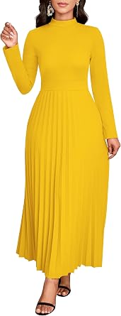 Nmoder Maxi Long Dress for Women, Pleated Church Empire Waist Dresses
