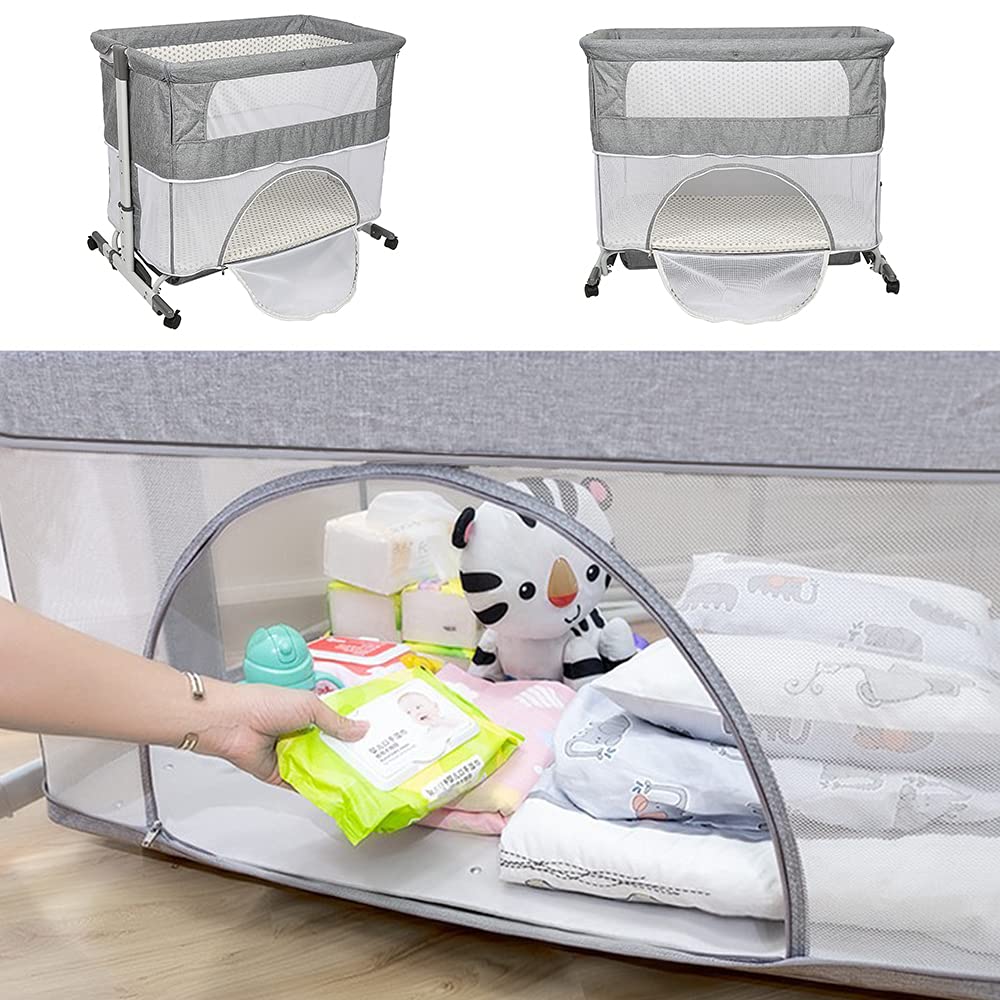 Cuna Cododo Móvil 3 en 1 Cuarto Bebé Completo con Colchón y Mosquitera Cododo Cama de bebé Altura Regulable Camas Infantiles para Niños de 1 a 36 Meses