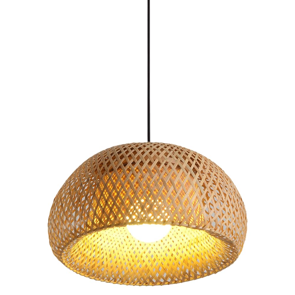CJSLXGBL Hand-Woven Bamboo Hanging Lighting Fixtures Boho Light Fixture E27 Ceiling Hanging Light Vintage Chandeliers Coastal Pendant Light Farmhouse Lampshade For Dining Room Kitchen Island Hallway