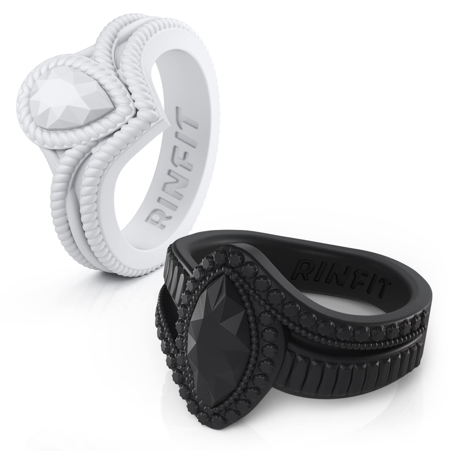Rinfit Silicone Rings for Women - Promise Ring for Her - Rubber Wedding Bands Women - Marquise & Pear - Patented Design
