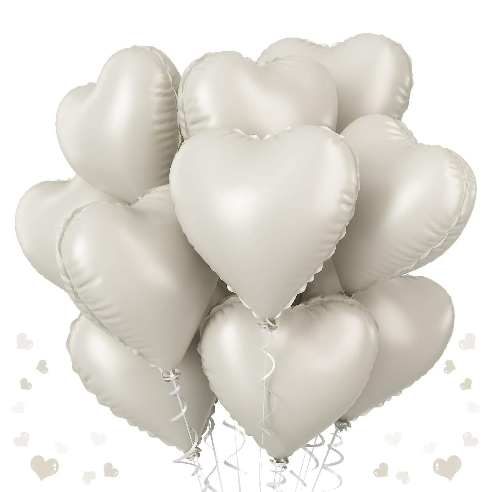 Cream Heart Balloons, 18 Inch Cream Heart Foil Balloons, 12Pcs Boho Beige Heart Shape Foil Balloon, Cream White Helium Foil Balloon Party Decoration