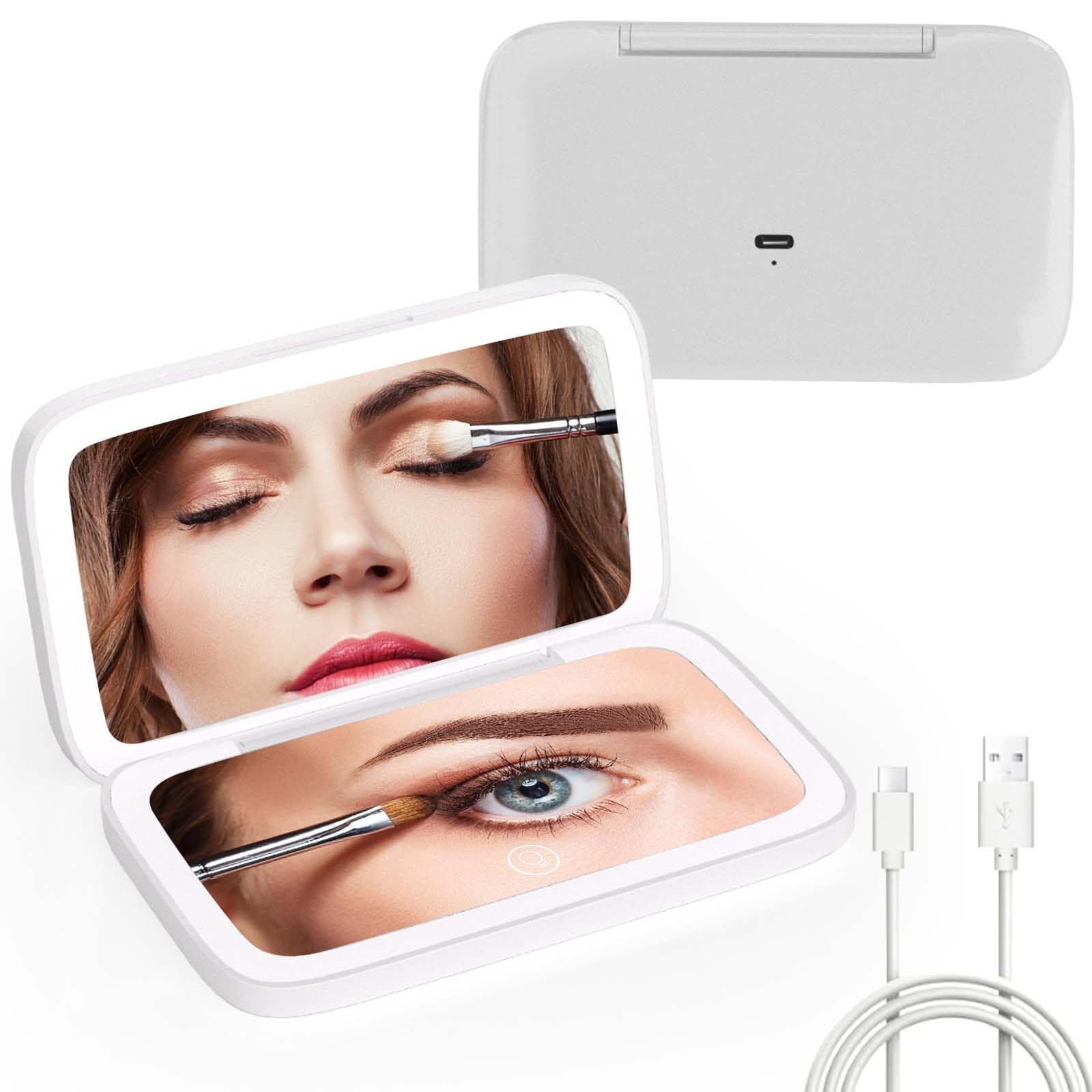 Delamiya Espejo Maquillaje con Luz, 1X/5X Portátil Pantalla Táctil Regulable Tres Tipos de Luz Adecuados para Diferentes Ocasiones, Espejo Maquillaje con Luz para Viajes Trabajo Belleza Maquillaje