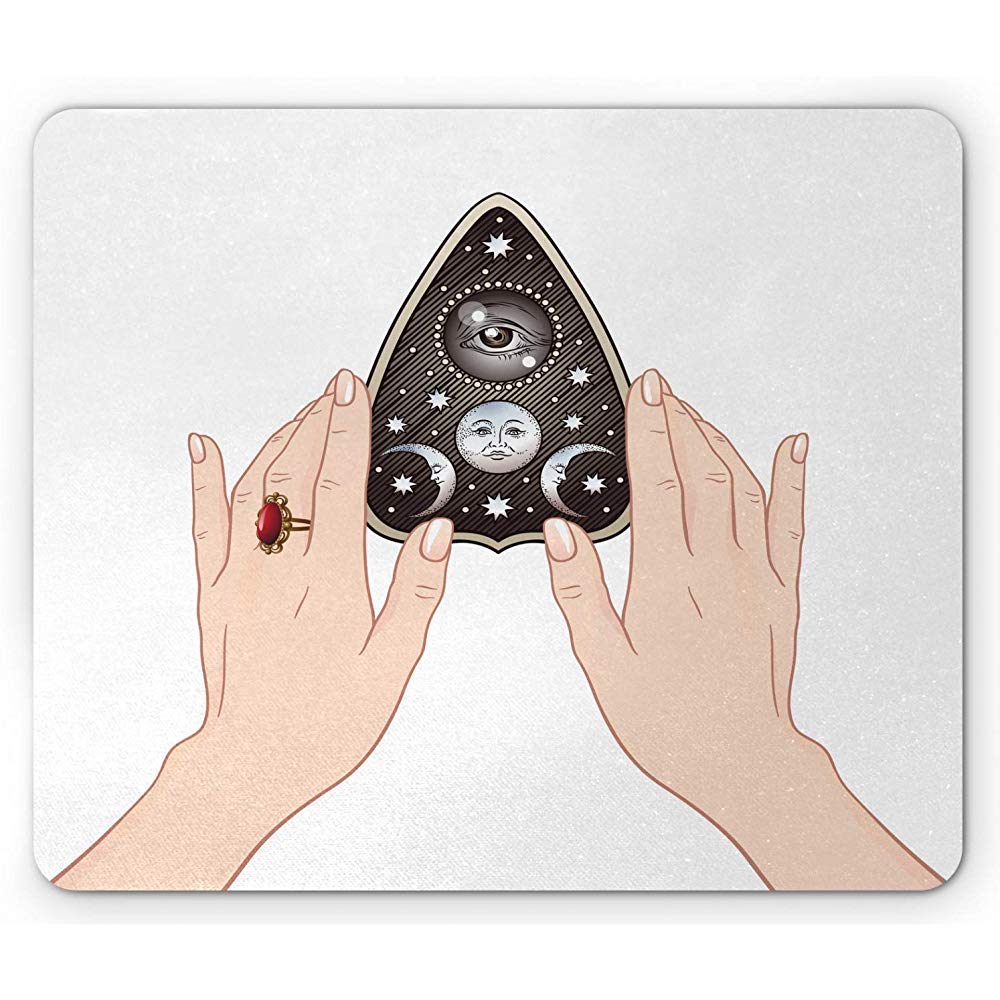 Ouija Board Mouse Pad,Hand Drawn Mystifying Oracle Planchette In Female Hands Digital Arrangement,Standard Size Rectangle Non-Slip Rubber Mousepad,Multicolor