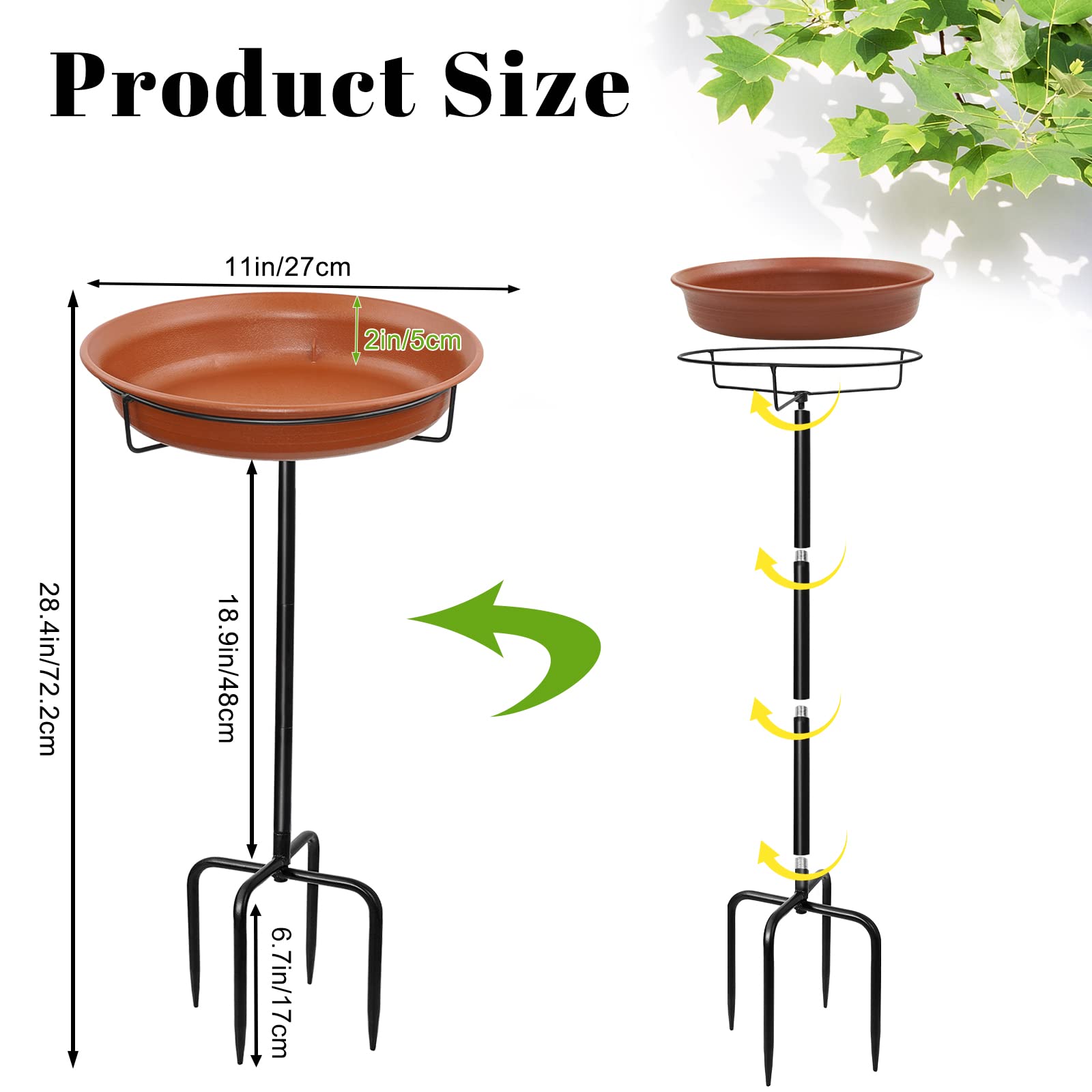Bebedero para pájaros para baño de pájaros, cuenco de agua, de pie, alimento de jardín para aves silvestres, solución de comida de invierno a prueba de heladas