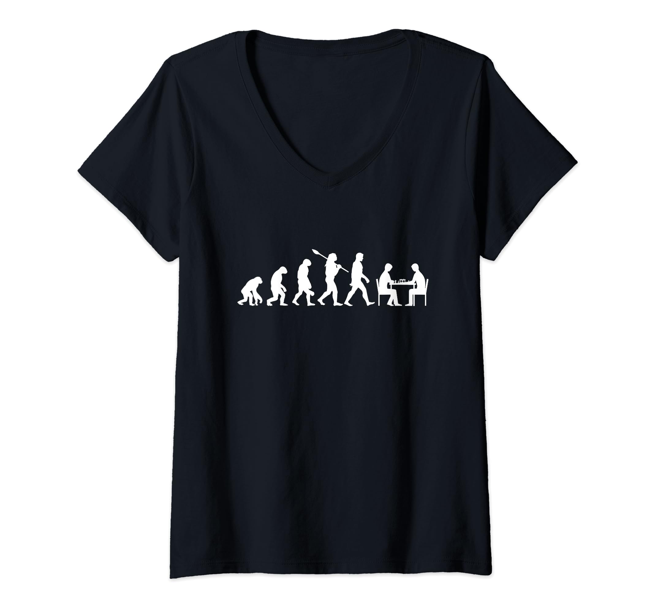 Womens Evolution Chess Player Chess Set Chessmen V-Neck T-Shirt