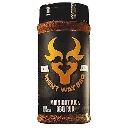 Right Way BBQ Midnight Kick - Condimento y frote para barbacoa picante totalmente natural, sin MSG, sin gluten, sin azúcar, perfecto para carne de