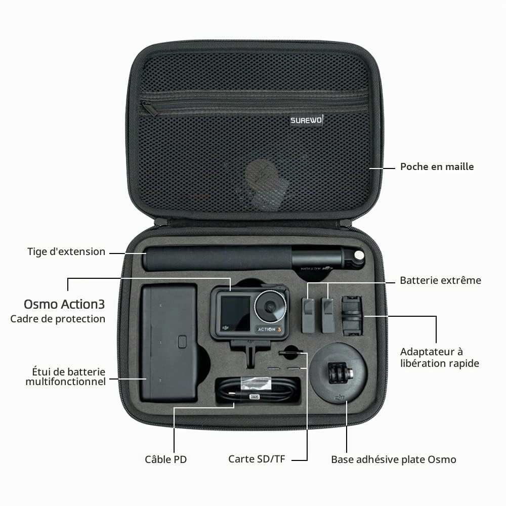 Mallette de Transport DJI Action 4 étanche en Surface, Sac de Voyage Portable Compatible avec Les Accessoires DJI Osmo Action 5 Pro/4/3 Combo Aventure