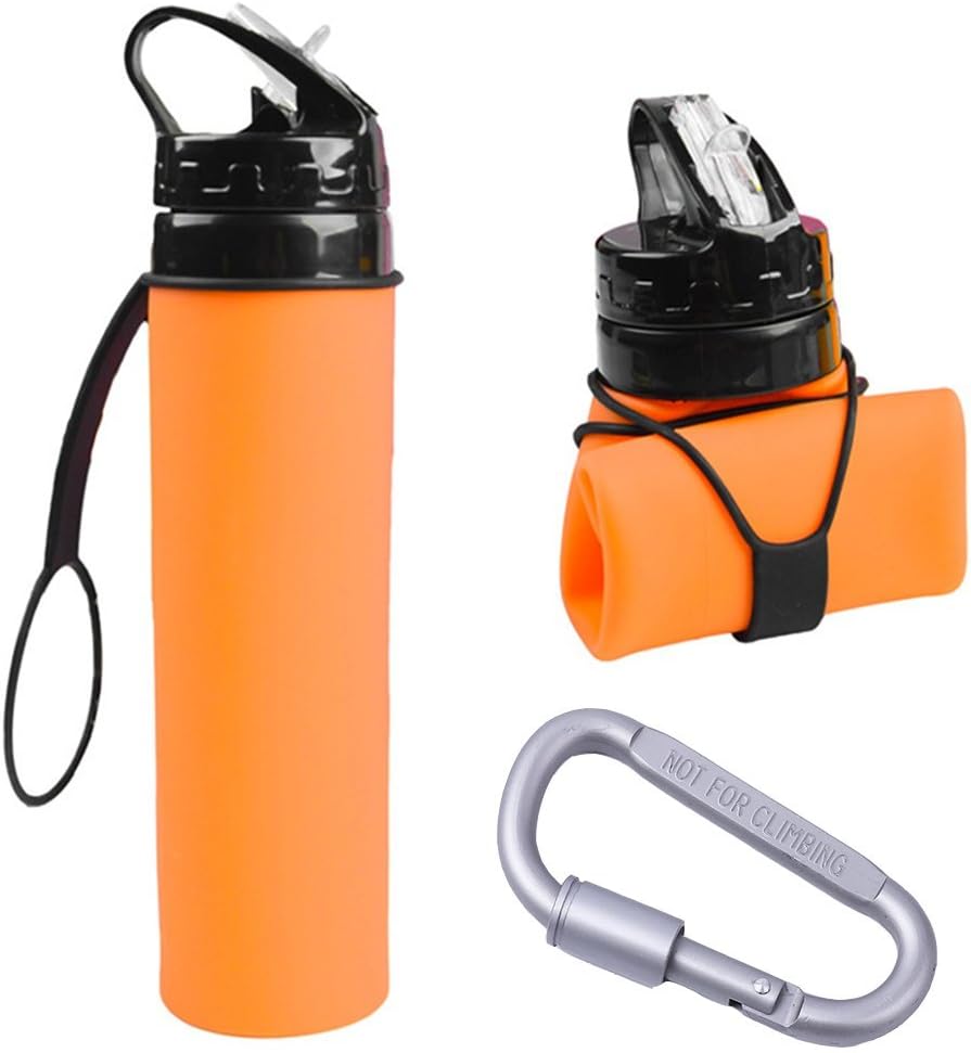 Foldable Silicone Water Bottle - Collapsible Water Bottle For Travel,Camping,Sport - Leak Proof Twist Cap - Heat Resistant from -40C to 100C - 20oz(600ml)