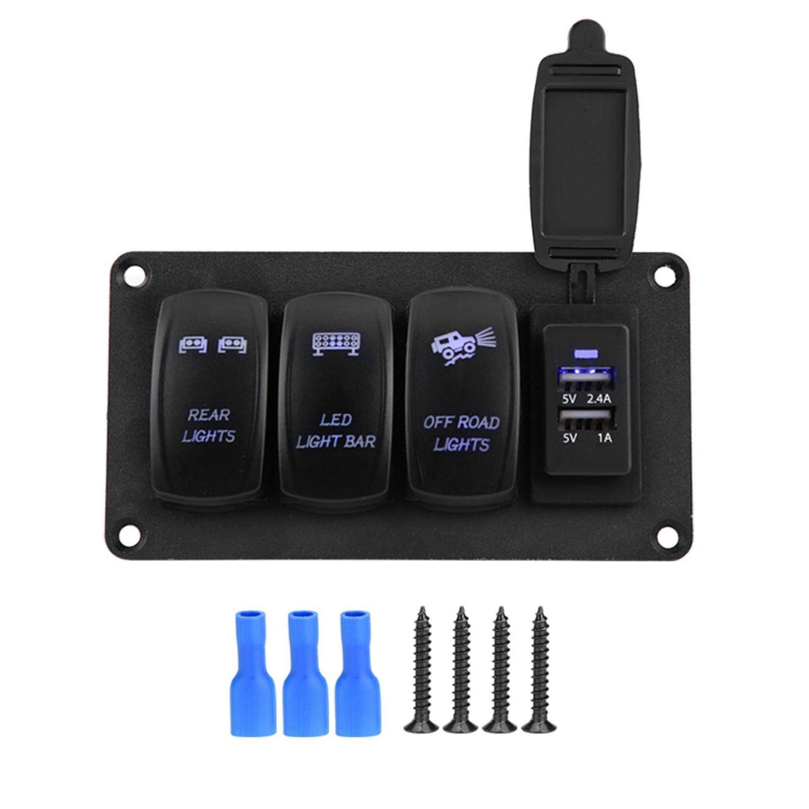 Interruptor de luz dual, interruptor de luz dual 12 / 24V 3 interruptores + LUCES TRASERAS/BARRA DE LUZ LED/LUCES DE CARRETERA 3.4A Cargador de coche