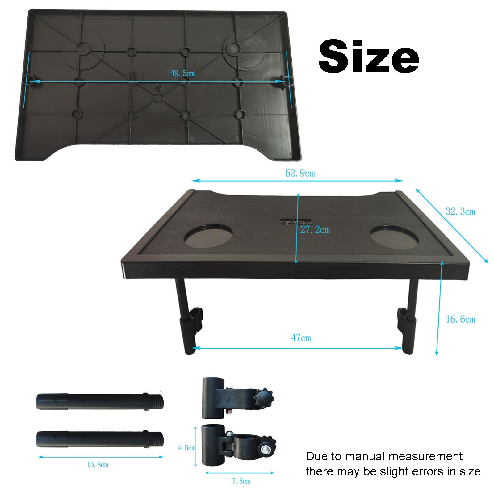 Bandeja para Silla de Ruedas de 53 × 30 cm, Mesa Auxiliar para Silla de Ruedas, Mesa portátil para Silla de Ruedas con portavasos, extraíble, Ideal para Comer, Leer y Descansar. Color Negro.