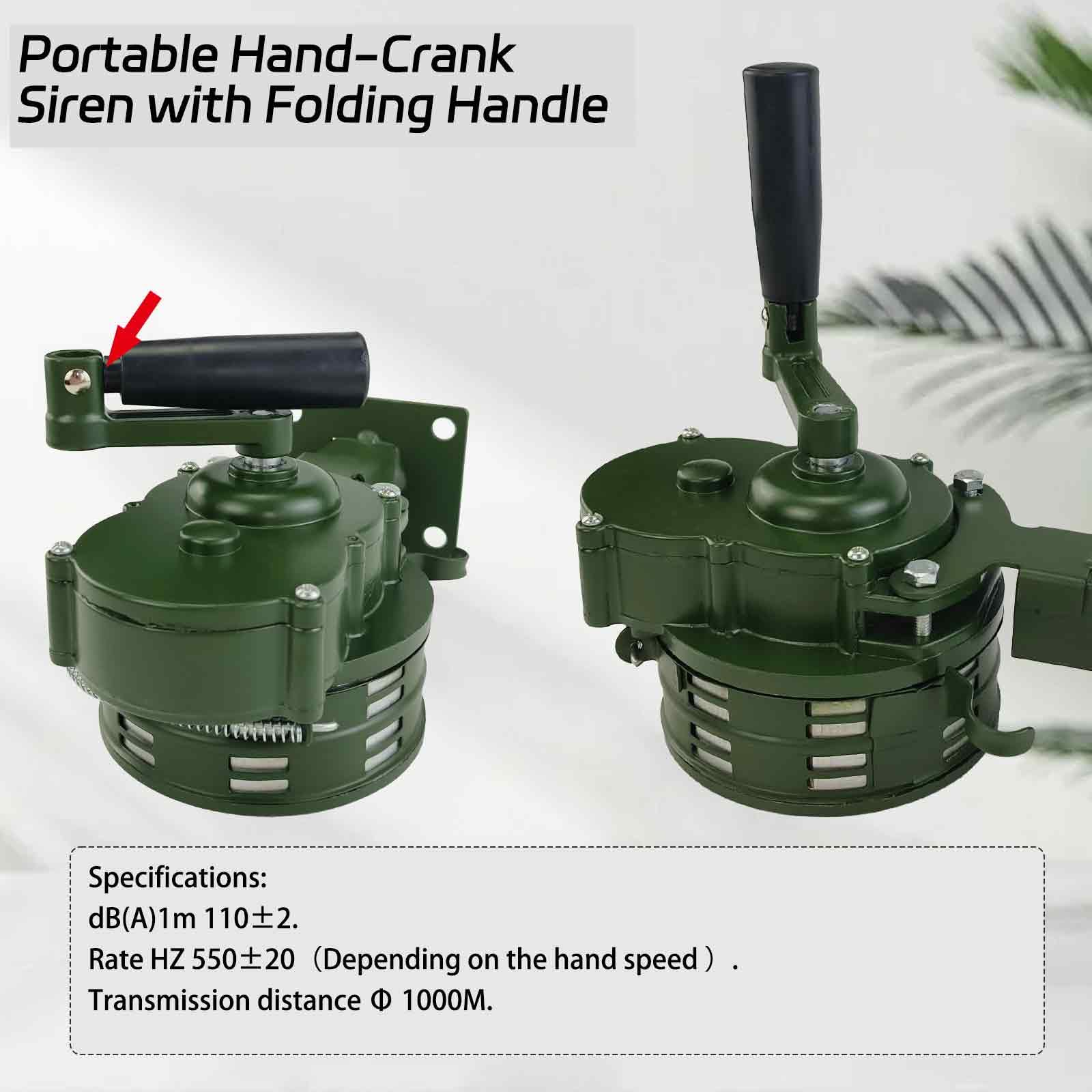 Allarme a manovella a manovella con montaggio a base, sirena antiaerea – 110 dB forte allarme di emergenza manuale, sirena di avvertimento esterna per sopravvivenza e sicurezza