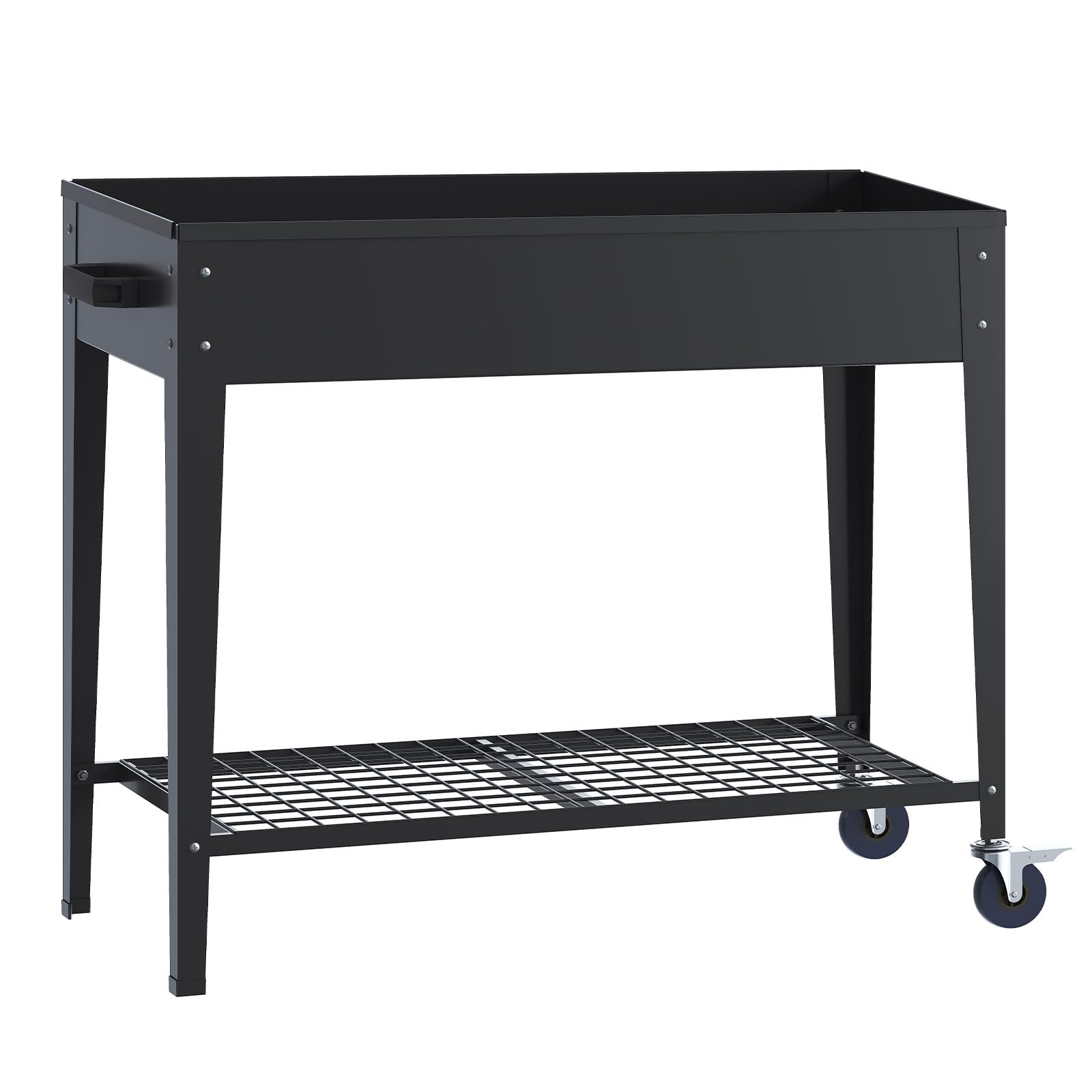 LARMNEE Huerto Elevado de Acero con Ruedas y Estante, Jardinera para Flores y Vegetales con Orificio de Drenaje, 83,5 x 40 x 76 cm, Maceta Elevada para Plantas, Apta para Balcón, Gris EGY02MP02