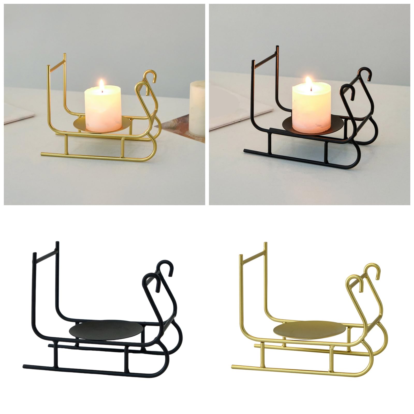 jiahesuw Christmas Metal Candle Holder Festival Sleigh Shape Iron Tealight Candlestick Holiday Farmhouses Centerpieces Decors