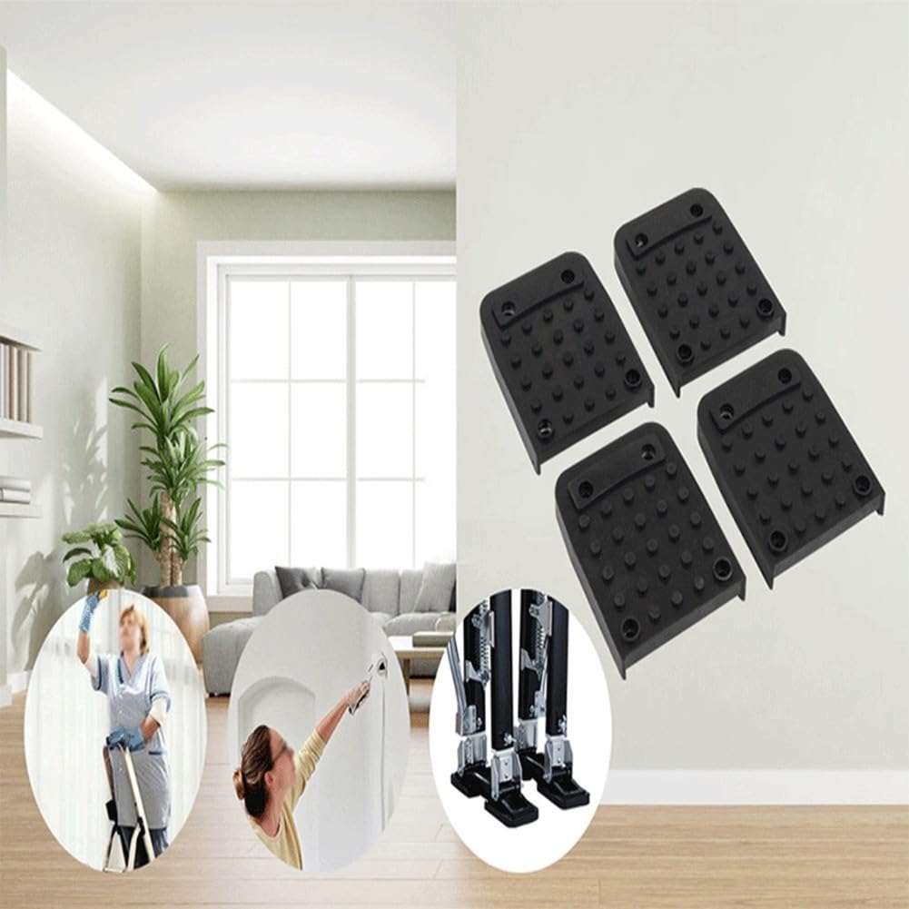 Lot de 4 coussinets antidérapants pour pieds d'échasses de cloison sèche avec 16 vis, chaussures de traction en caoutchouc pour la construction et une utilisation acrobatique, noir (10,5 x 8,4 x 1,2