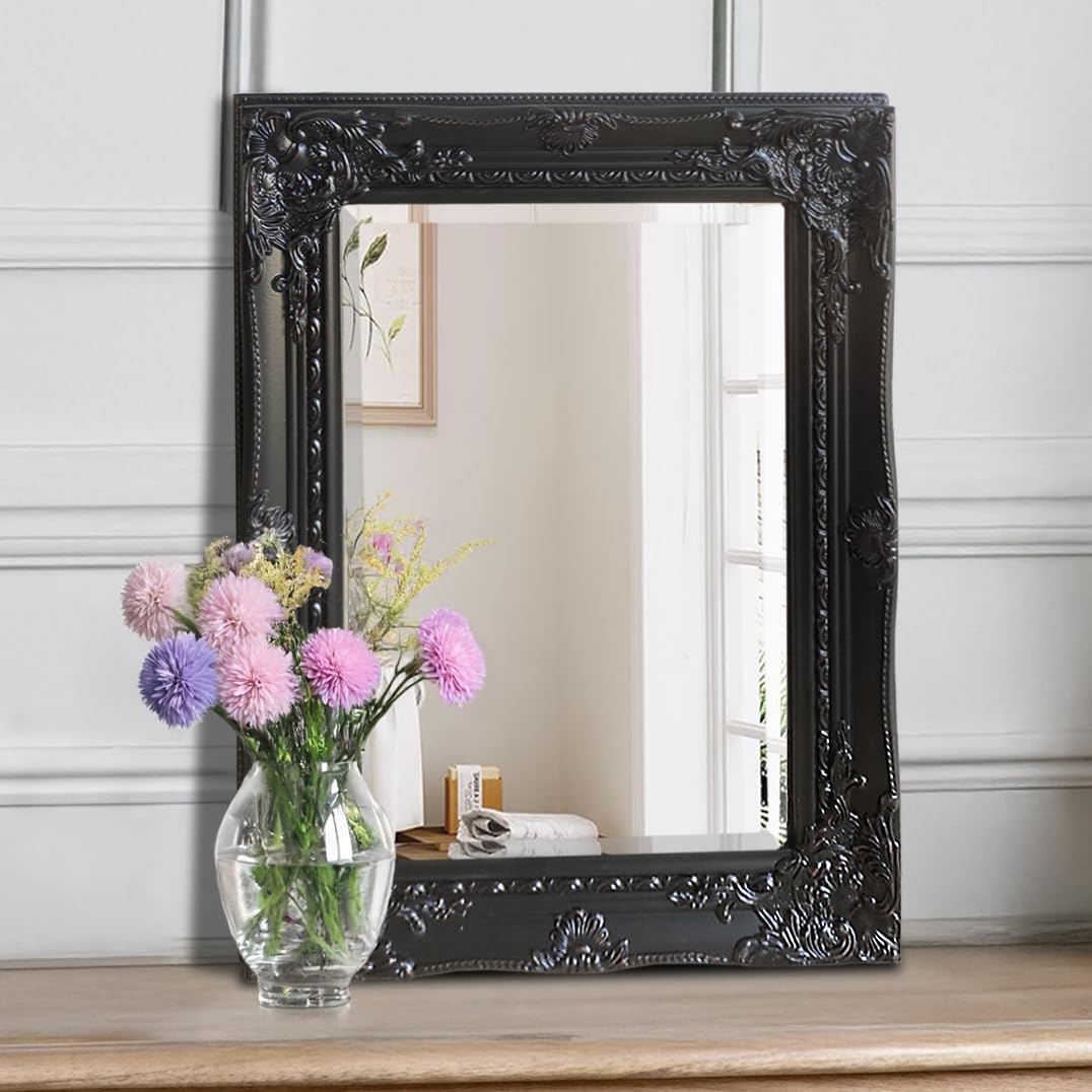 Agenzia 14 Black Small Antique Ornate Rectangle Wall Mirror 42Cm X 53Cm (Black)