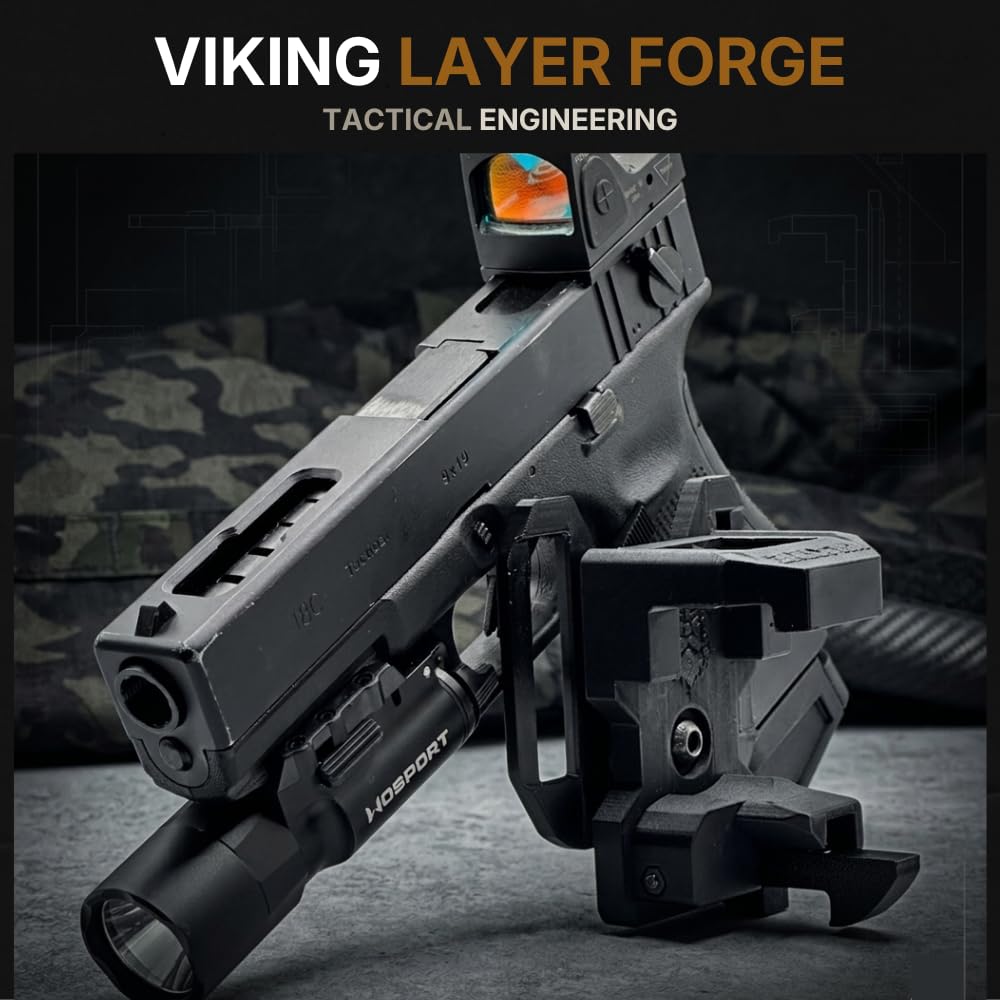 Viking Funda de Pistola Glock, Holster Glock 17 18 22 31 47, Compatible Tokyo Marui We KJW Umarex, para Diestros o Zurdos, Sujeción de Cinturón hasta 50mm de Ancho, Airsoft