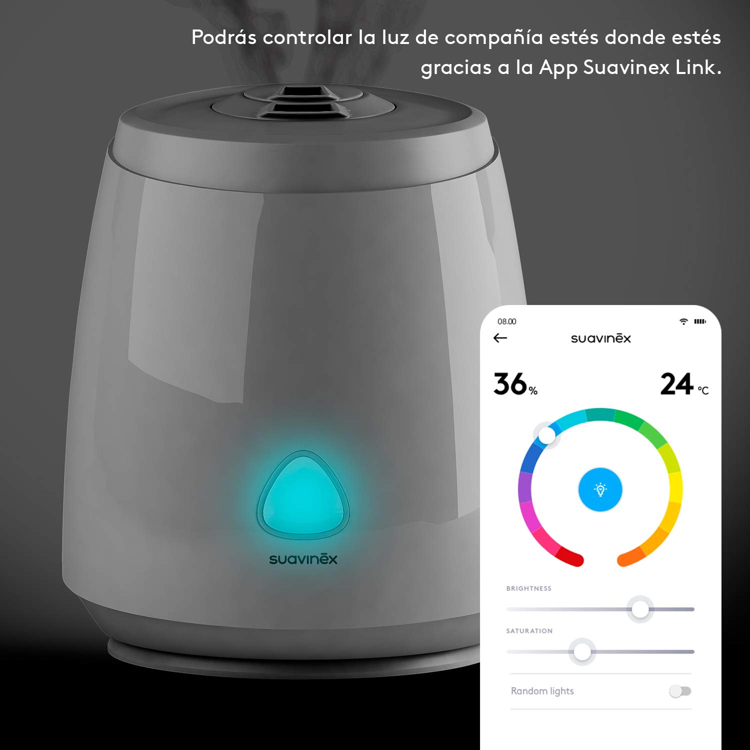 Suavinex, Humidificador Bebés, Humidificador Silencioso, de Vapor Frío, Ultrasónico, Aromaterapia, Luz Nocturna, Gran Autonomía, Control de Potencia, 2.2L, Blanco
