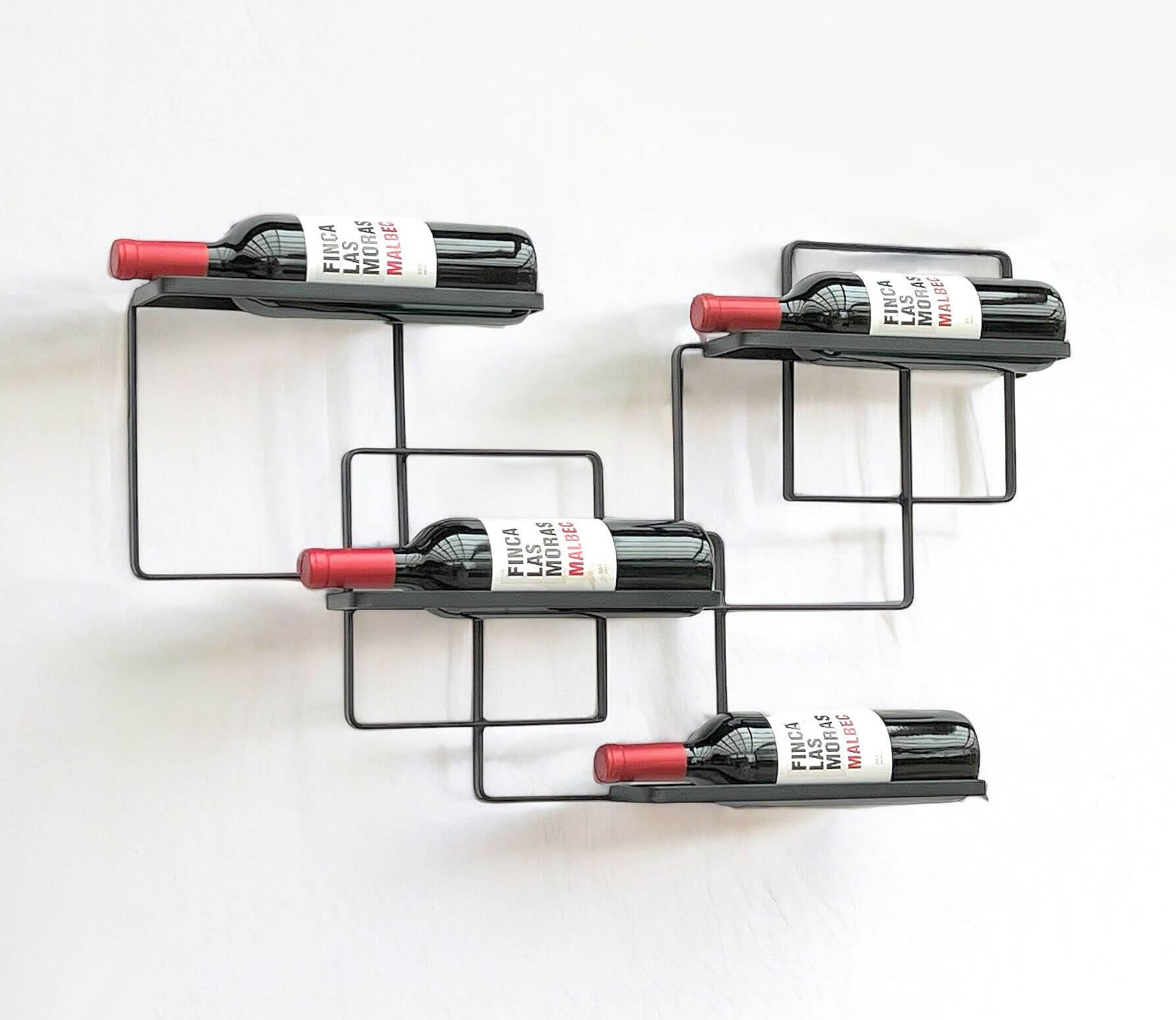 Soporte de pared para 6 botellas de vino, organizador de botellas de vino montado en la pared, estantes de almacenamiento para bar, cocina, restaurante, color negro