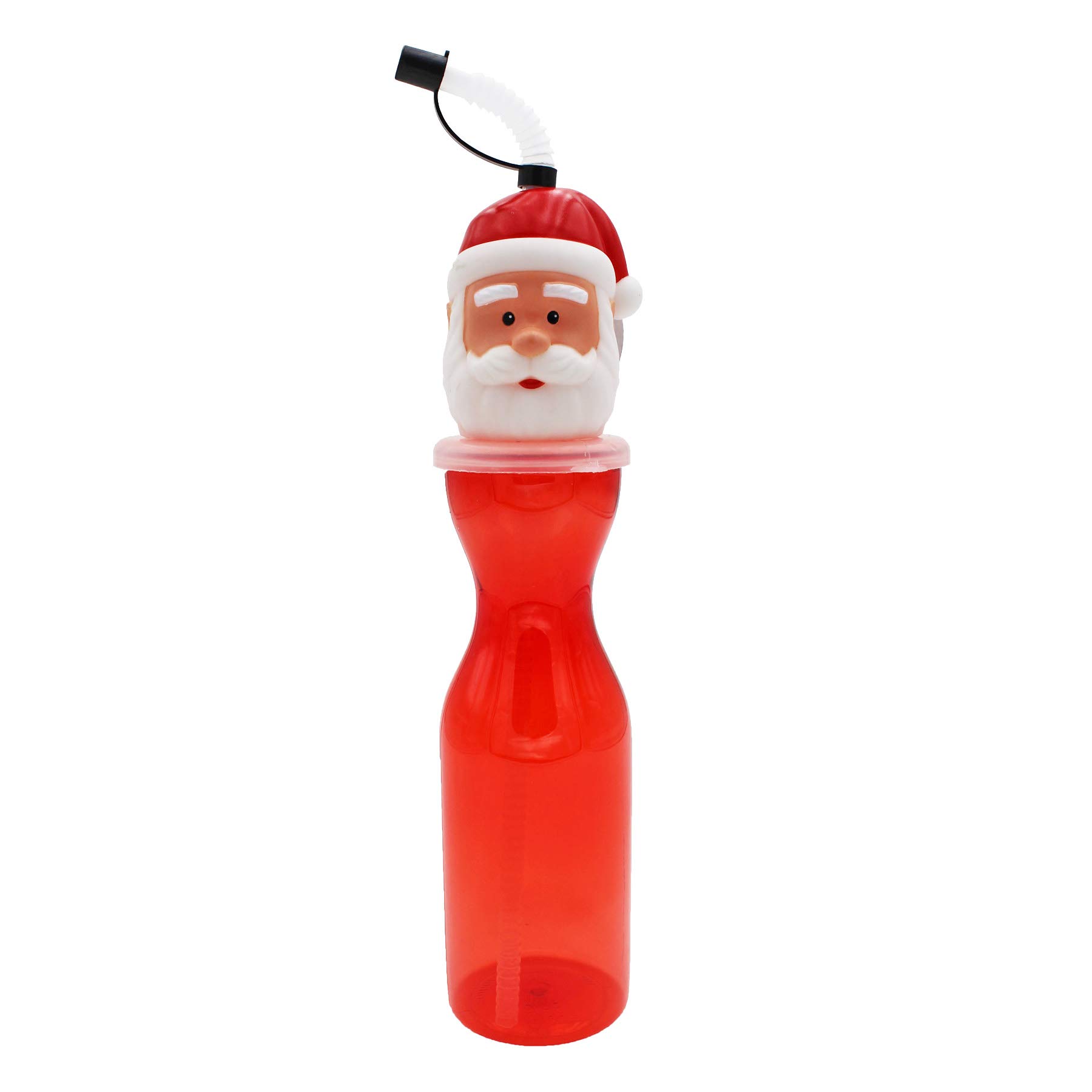 Widdle Gifts Christmas Drinking Bottle Childrens Character Head Design with Re-useable Flexi Straw Novelty Stocking Filler (Santa 5518)
