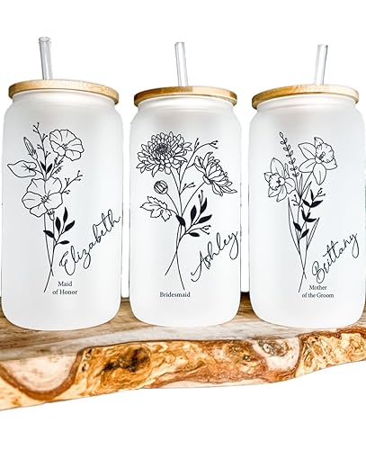 Personalized Customized Glass Tumbler Set with Straw - Christmas Gift - Personalized Design with your Name and Title - Bridesmaid Gifts - Bridal
