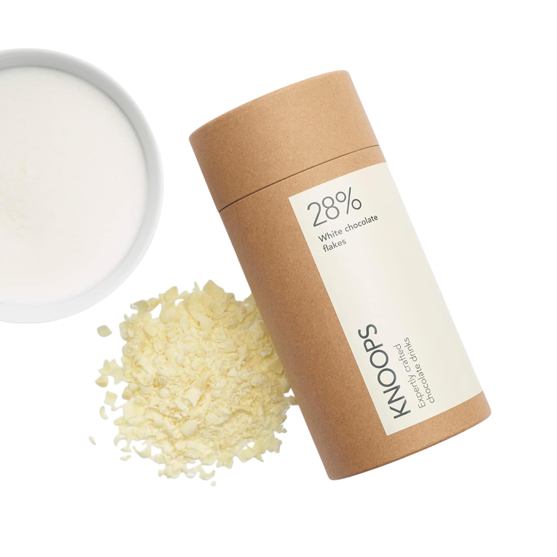 – White Hot Chocolate Flakes, 28% White Luxury Hot Drinking Chocolate, Delicious Milky Cocoa Drink with Real Choc Flakes, All Natural Ingredients, 250 g, Equal to 8 Serving Sachets