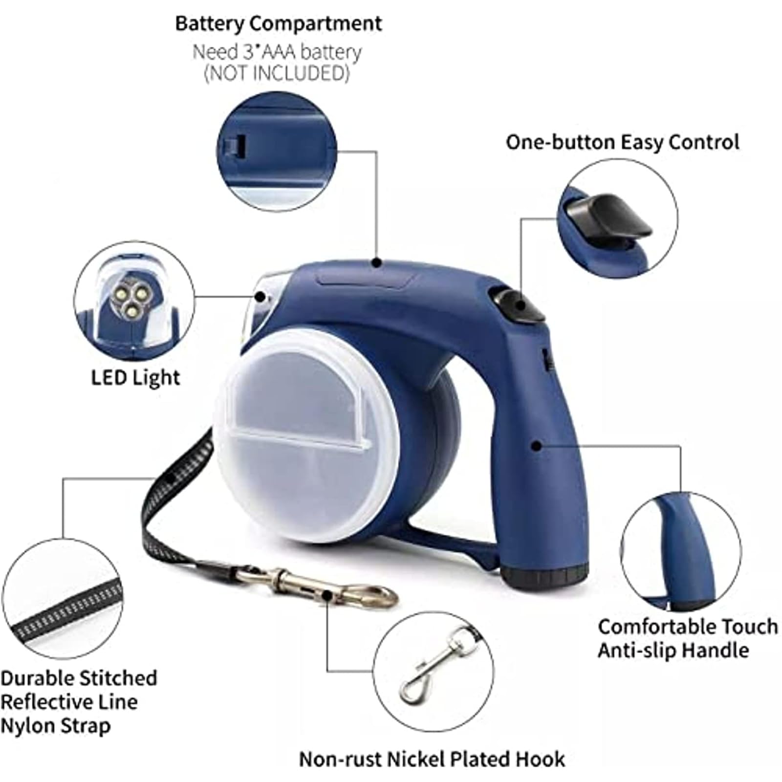 Laisse rétractable pour Chien de 13 Pieds avec lumière, de Sacs, gobelets de Nourriture et d ' Eau pour Chiens de Race, Prise Souple, Longue et rétractable avec de à et Lampe