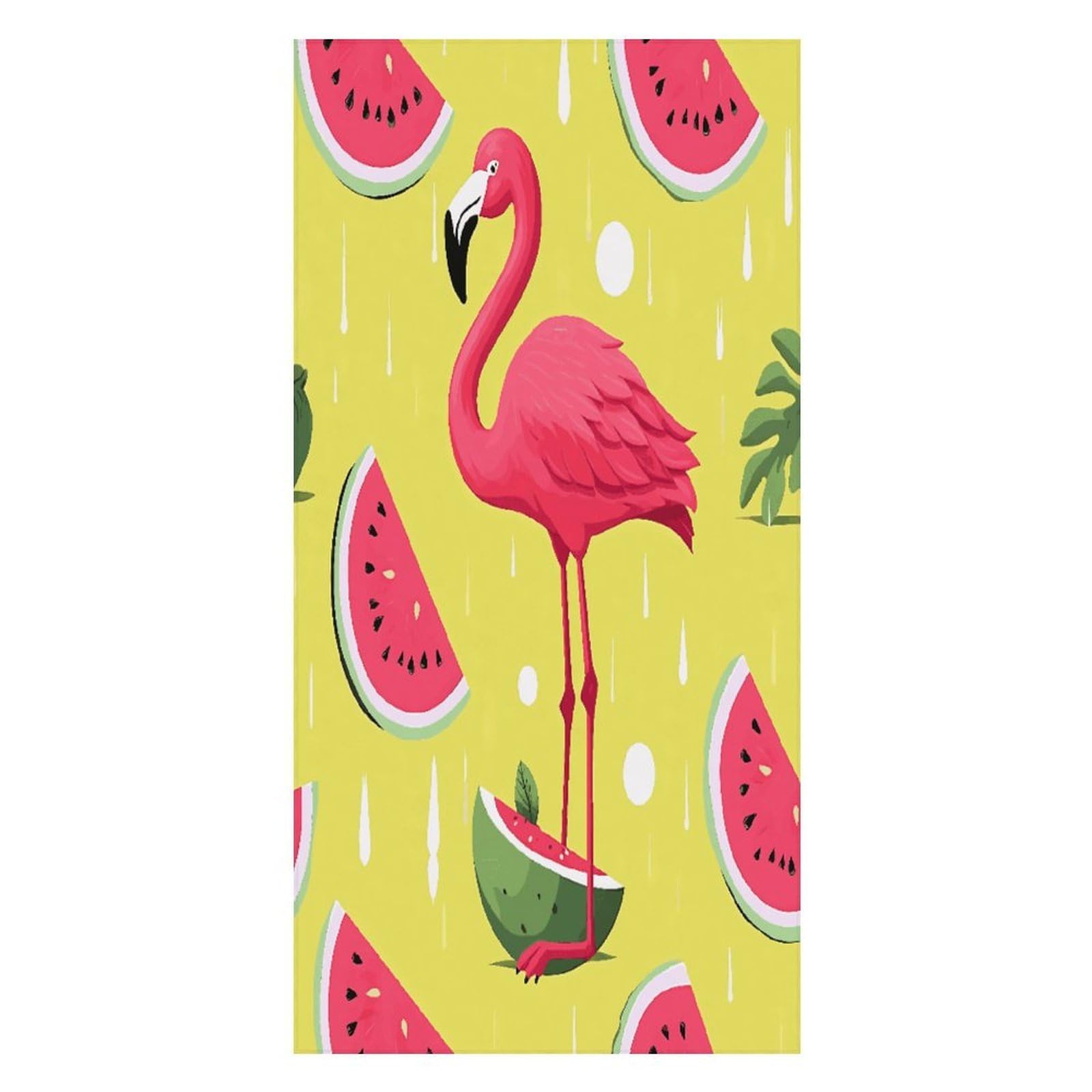 FekiLoot Pink Flamingo and Watermelon Beach Towel Oversized Bath Towel Ultra Soft Pool Towel Cozy Swim Towel Silky Lounge Towel Quick Dry Travel Towel Gentle Absorbent Towel for Adults Women Men