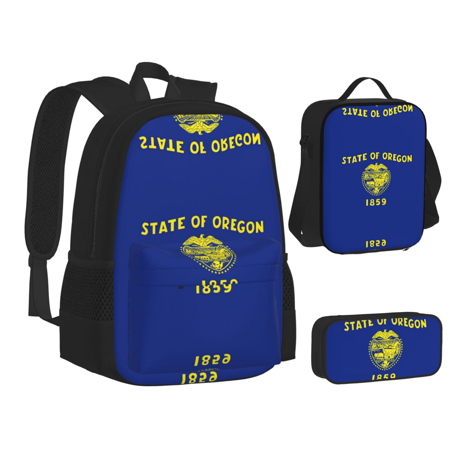 Flaga stanu Oregon plecak dziecko chłopcy dziewczęta pudełko na lunch szkoła torba zestaw uczniów szkoły student prezent, Czarny, One Size, Bagaż