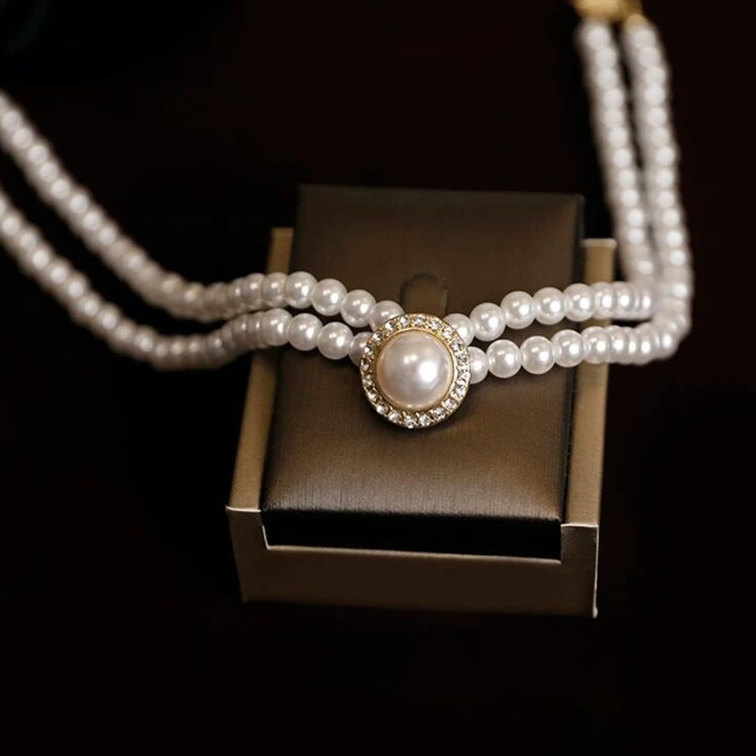 Wedding Suite Collar De Cuentas Choker, 2 Filas Choker Imitación Collar De Perlas, Rodio Chapado Elegante Encanto, Con 1 Par De Pendientes Perlas, para Fiesta Cumpleaños Aniversario Navidad Valentín