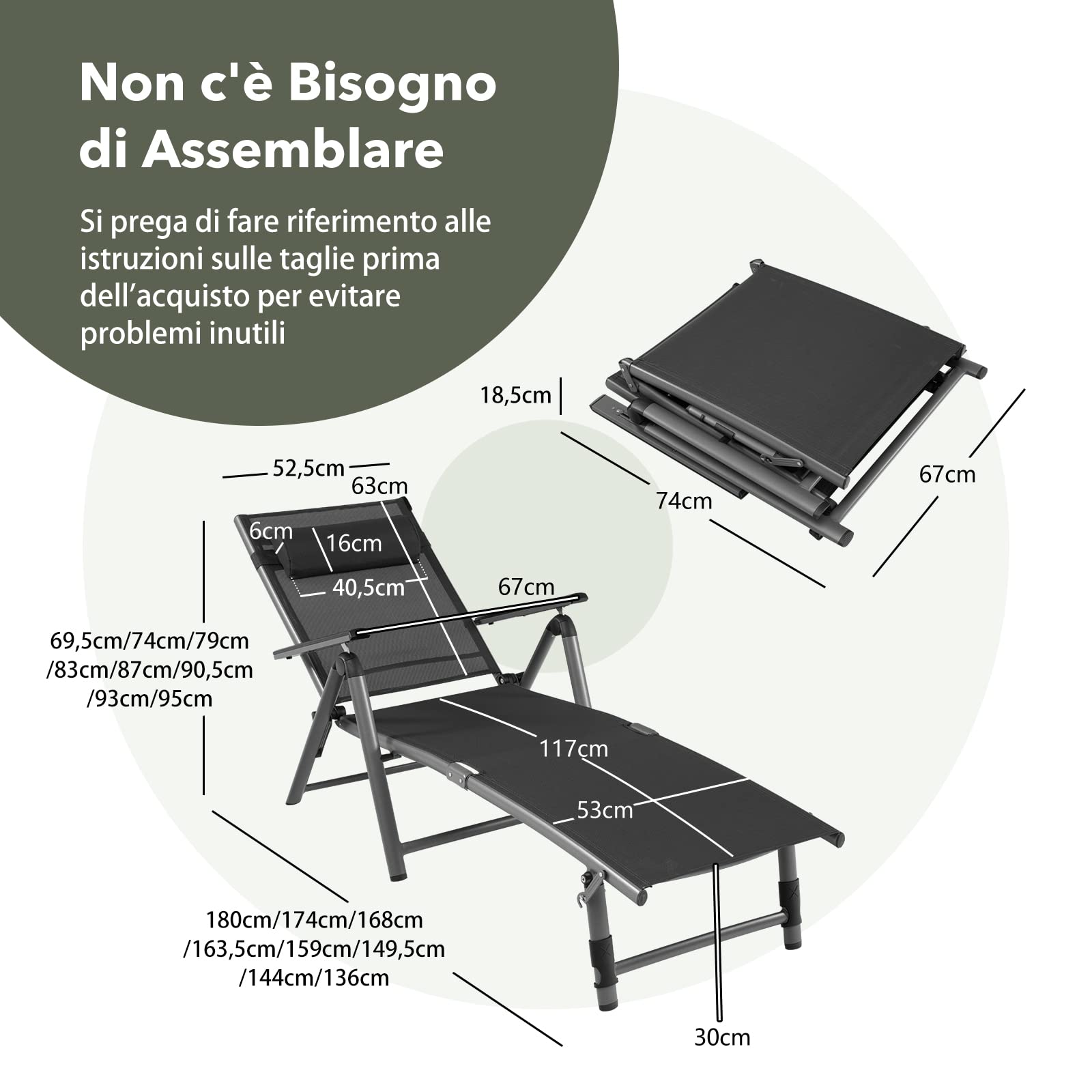 COSTWAY Lettino a Sdraio in Alluminio per Esterno, Pieghevole e Leggero | Chaise Longue con Schienale 8 Posizioni, Poggiatesta Rimovibile e Tessuto Traspirante, Ideale per Piscina Spiaggia e Patio