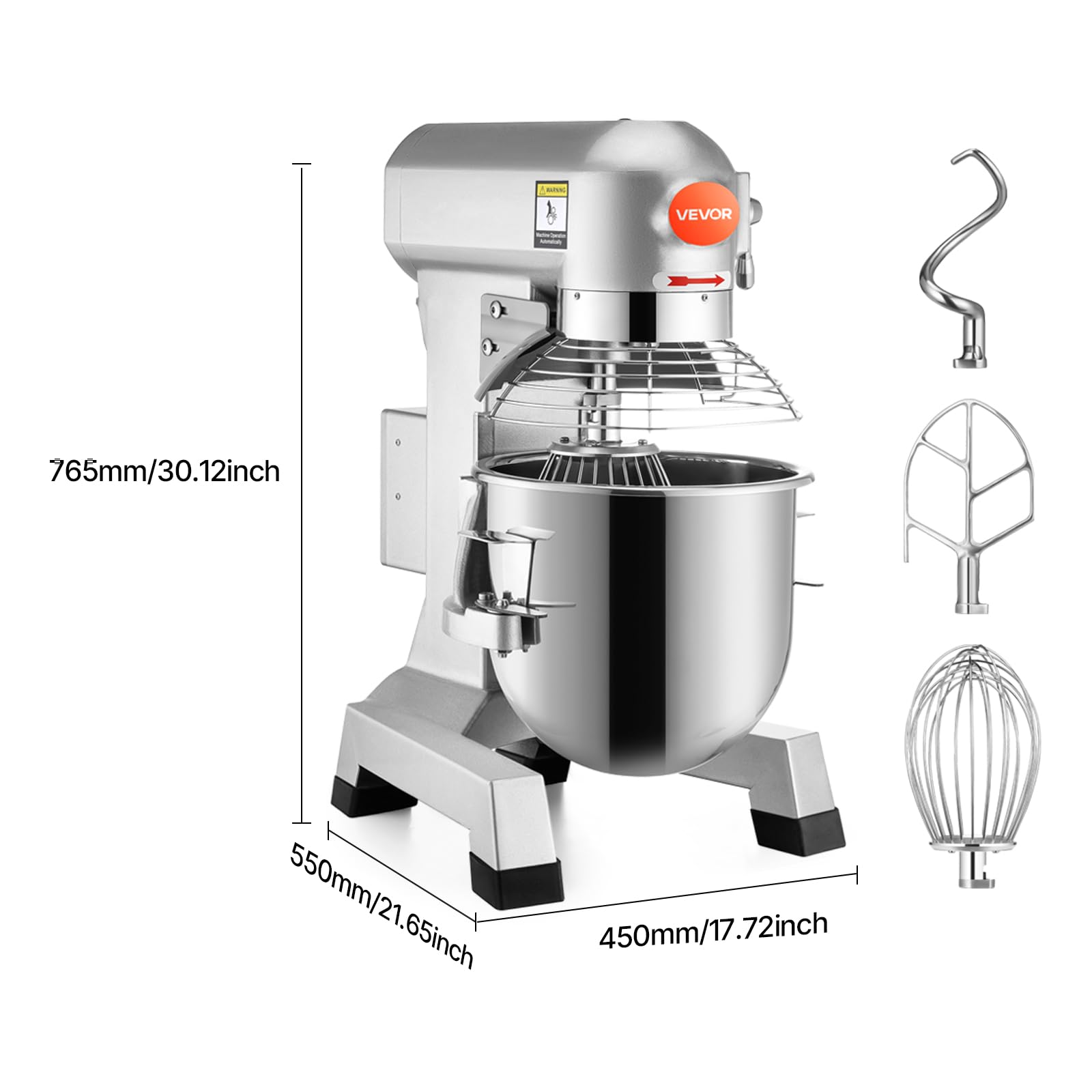 Happybuy 30L profesjonalny mikser do żywności z 3 regulowanymi prędkościami, 3-litrowy, komercyjny robot kuchenny ze stali nierdzewnej, do piekarni / restauracji/wypieków