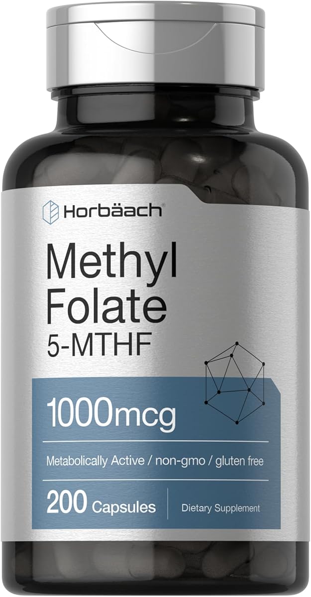 Horbäach Horbäach Methyl Folate Supplement | 1000 mcg | 200 Capsules | 5-MTHF | Folic Acid | Non-GMO, Gluten Free Methylfolate