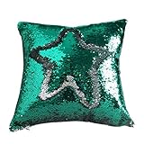 Freestyle Reversible Color Change Sequin Throw Pillow Cases Covers in Two-Tone, Emerald Green and Silver, 16x16, Creative Decorations on Sofas/ Armchairs/ Beds/ Floors/ Cars