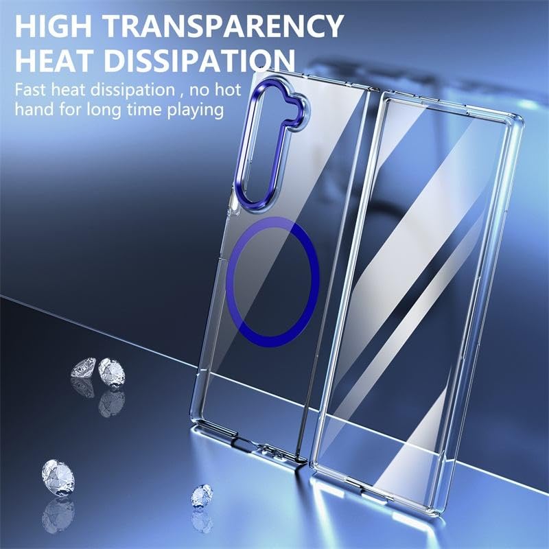 Image of amazon basics Clear Magnetic Case Cover for Samsung Galaxy Z Fold 7 [Compatible with MagSafe ] Slim Shockproof Magnetic Transparent Phone Cover Case - Blue