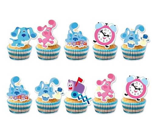 24pcs Cute Blue Dogs Birthday Party Supplies, Cake Toppers, Party Decorations for Boys & Girls