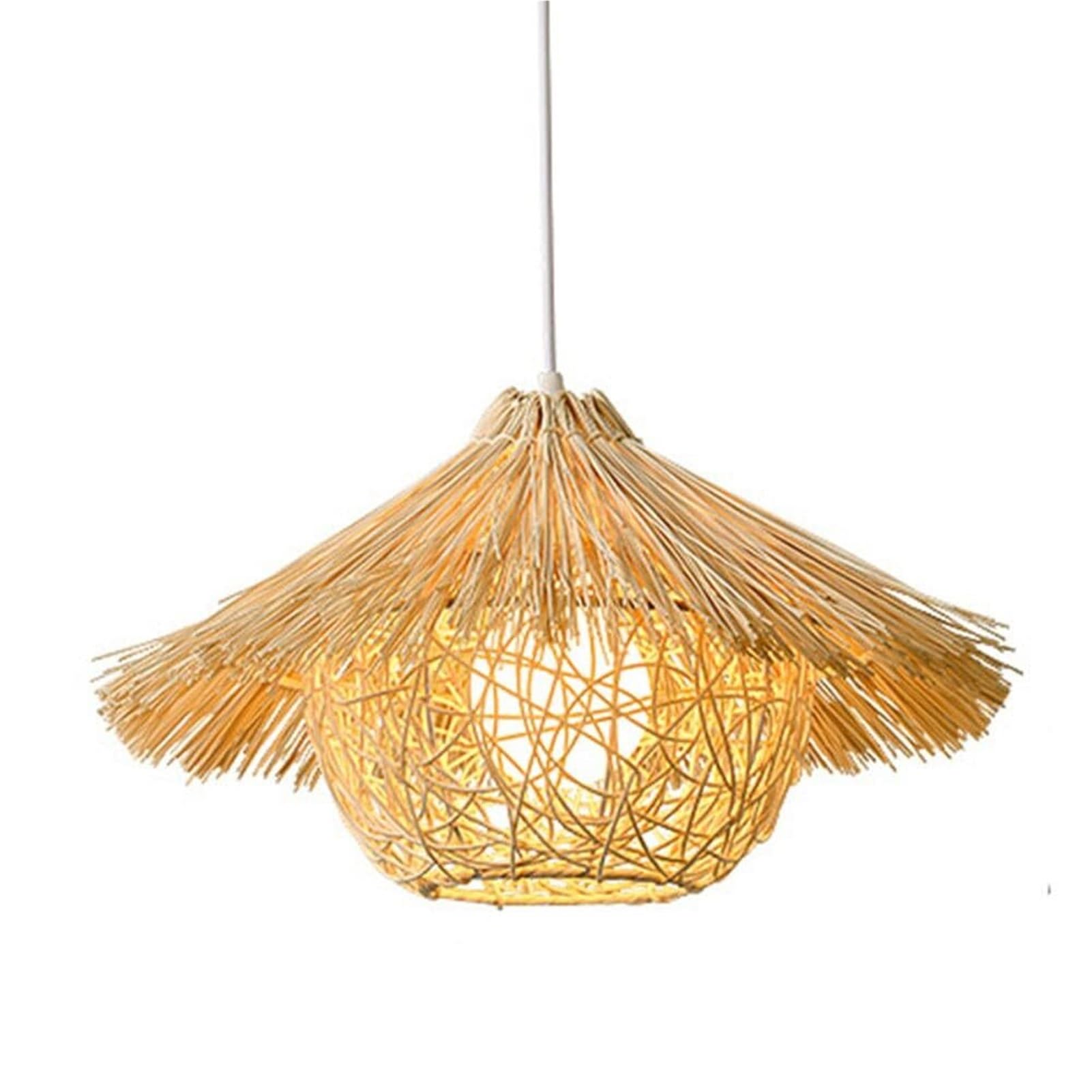 HUAYUSEDF Coastal Beach Wicker Rattan Pendant Lamp Chandelier Hanging Light Ceiling Fixture Handmade Woven 19.7 Inch Farmhouse for Bedroom Kitchen Living Room Hallway Restaurant Foyer(Natural,40cm)