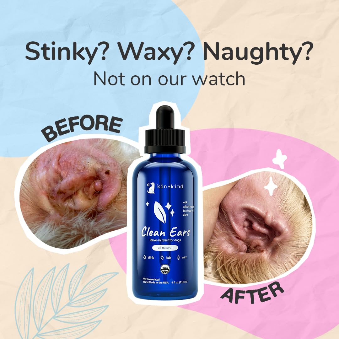 kin+kind Organic Dog Ear Drops & Cleaner Solution - Easy-to-Use Ear Wash for Dogs - Cleans Wax, Dirt & Odor - Gentle Ear Cleaning w/Witch Hazel, Aloe Vera & Tea Tree Oil - Made in USA - 4 fl oz - image 2
