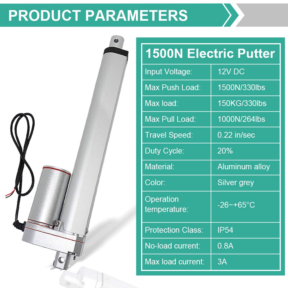 DCHOUSE Attuatori lineari Attuatori di movimento lineari 1000N/100KG Attuatore lineari da 450mm/18" Corsa Attuatore lineari da 12V DC Motore elettrico Staffa di montaggio