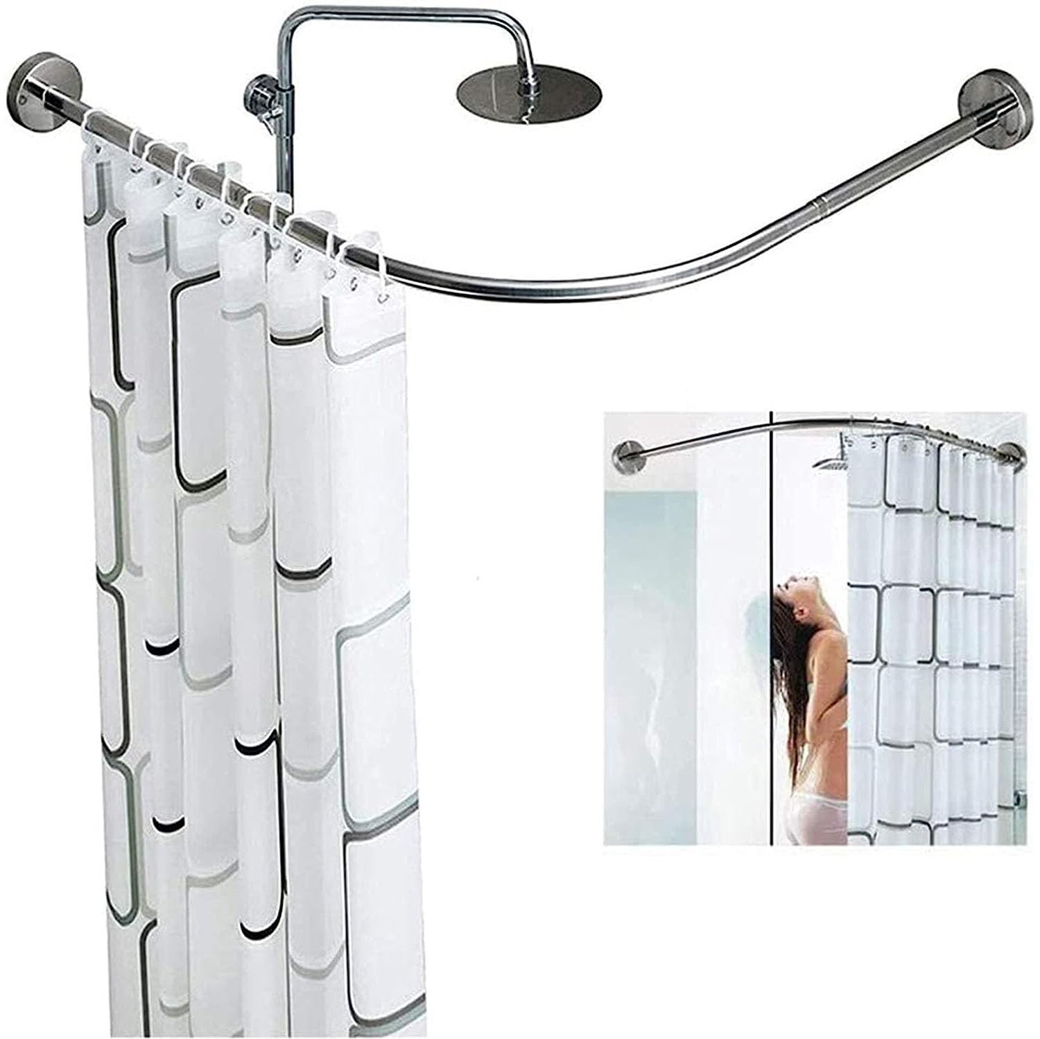 Tringle de douche réglable sans perçage en inox pour rideau