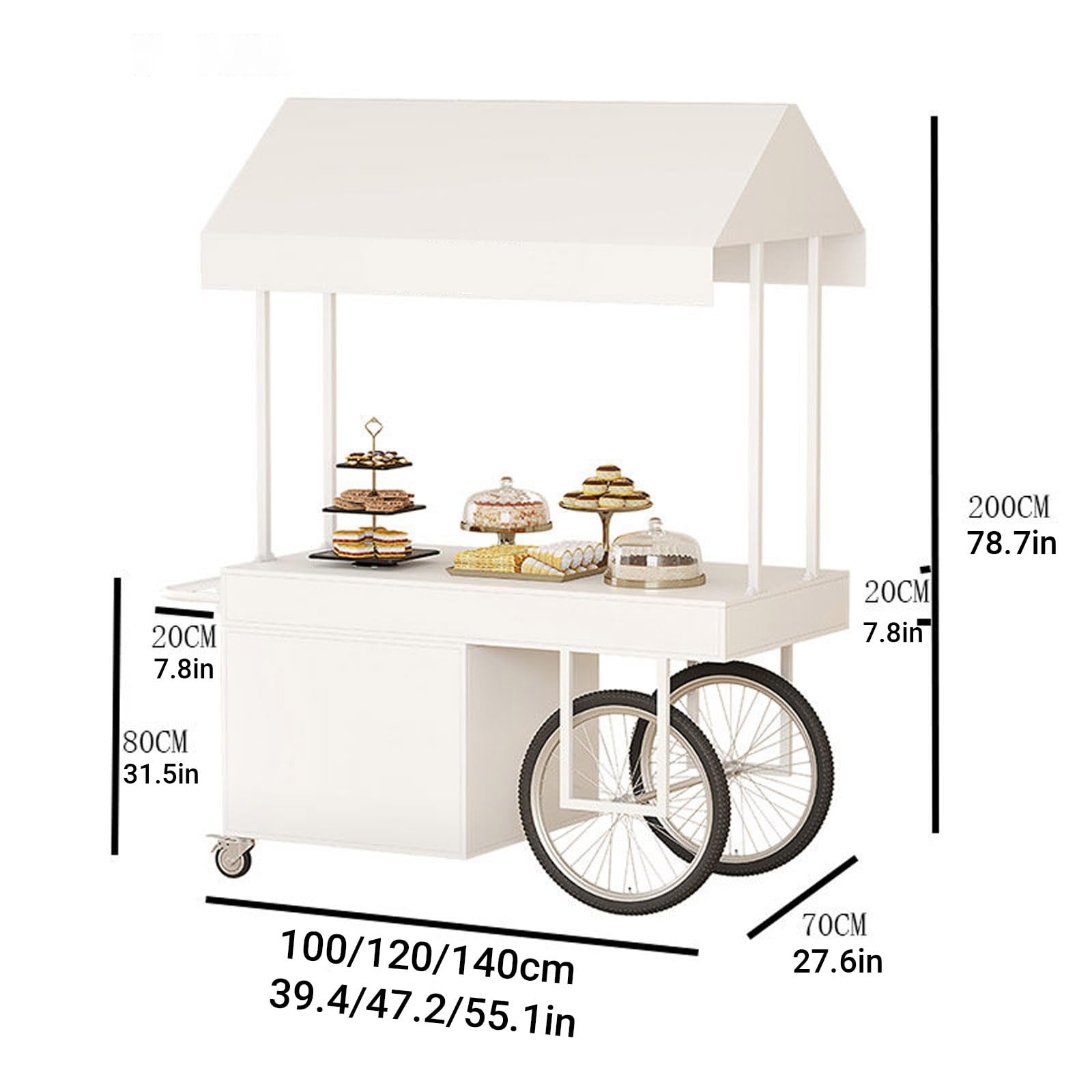 Carrello portatile con tettoia, carrello multifunzione in ferro per esterni, per vendita di cibo da strada, mercato notturno, uso equo (120 x 70 x 200 cm)