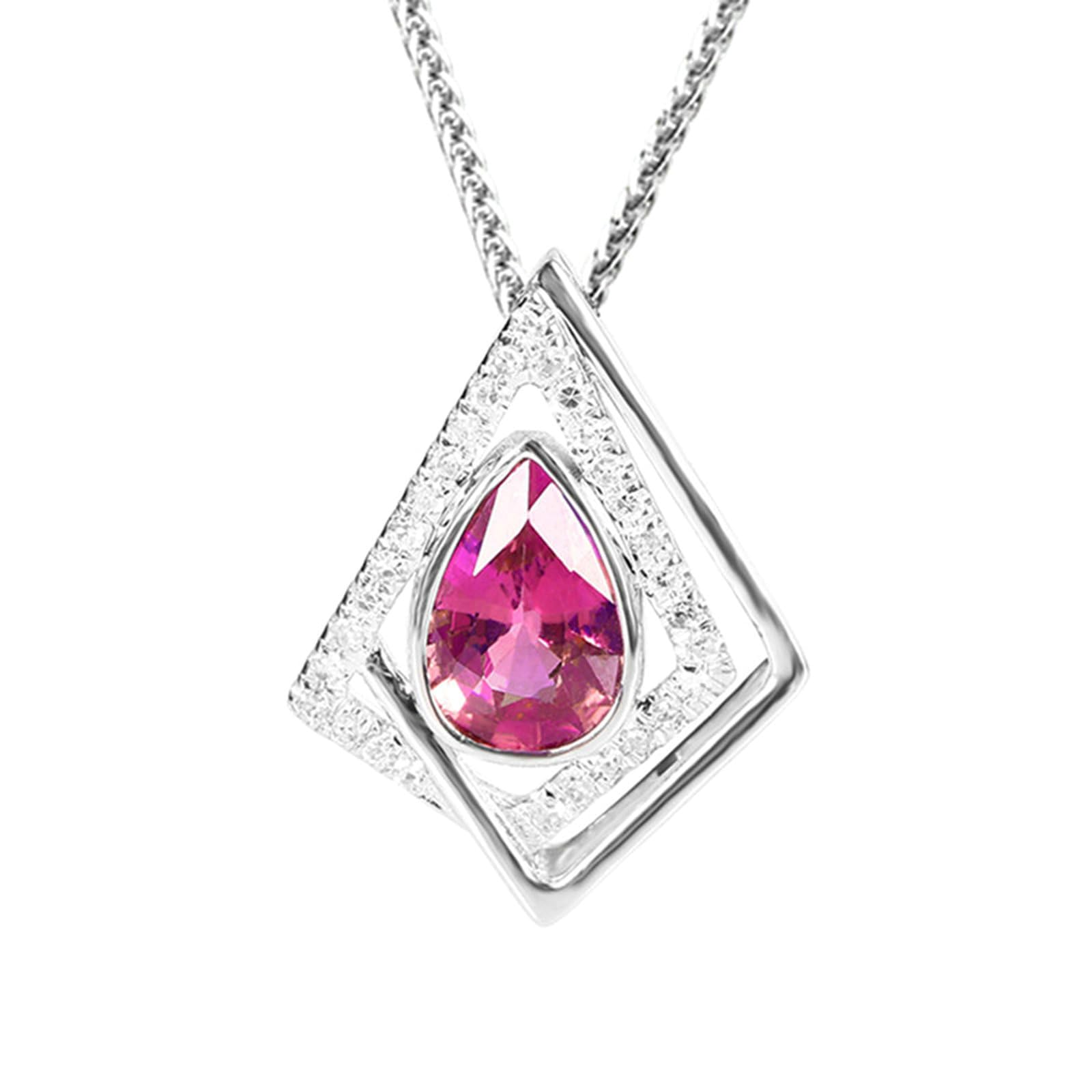 Collar de oro blanco 375 585 750 geometría con zafiro rosa de 0,75
