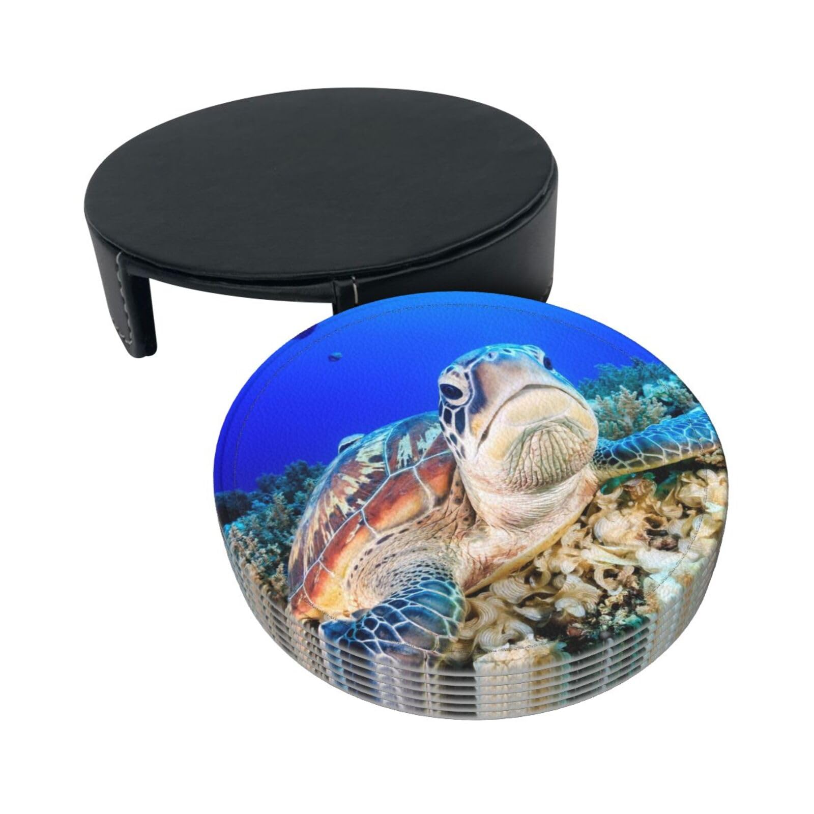 Set Sottobicchieri A Forma Di Tartaruga Marina: Resina Lucida, 4 Pezzi Con Supporto, Tema Costiero