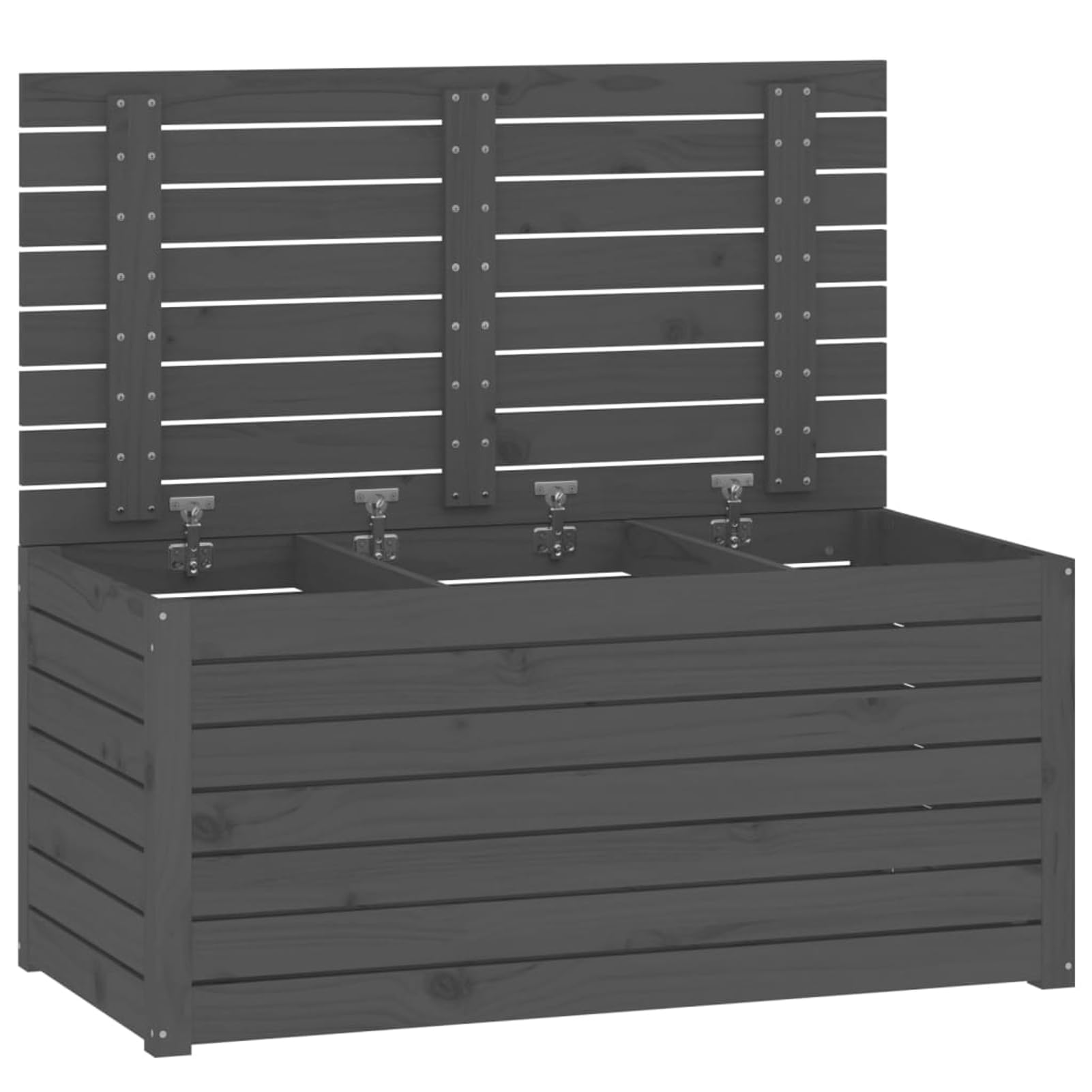 Gecheer Scatola da giardino grigia, 101 x 50,5 x 46,5 cm, in legno massello di pino, scatola di immagazzinaggio per esterni, organizer per attrezzi da giardino, cassapanca per cuscini per balcone