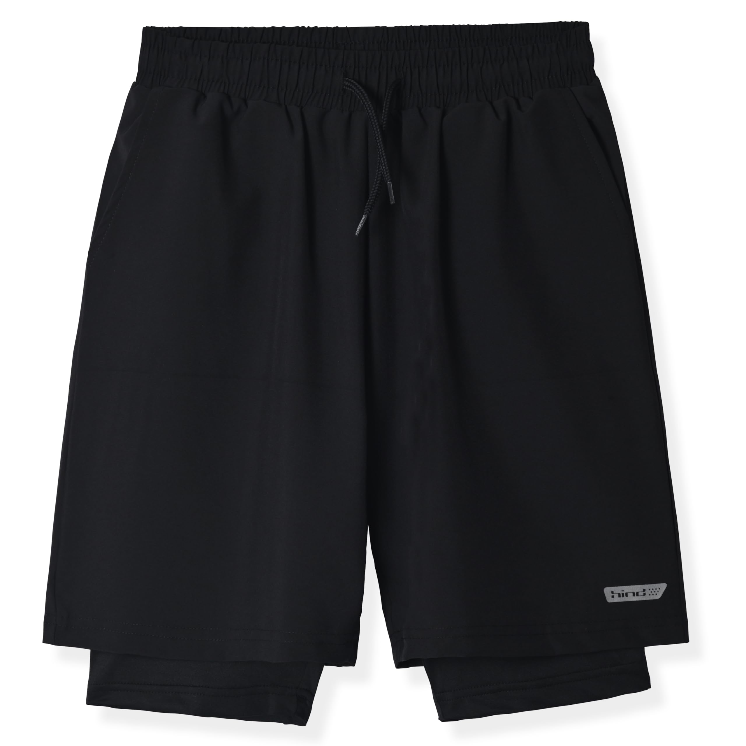 Hind Boys Active Shorts 2 in 1 Athletic Shorts with Compression Lining Woven Running Shorts for Boys Light Grey-Black