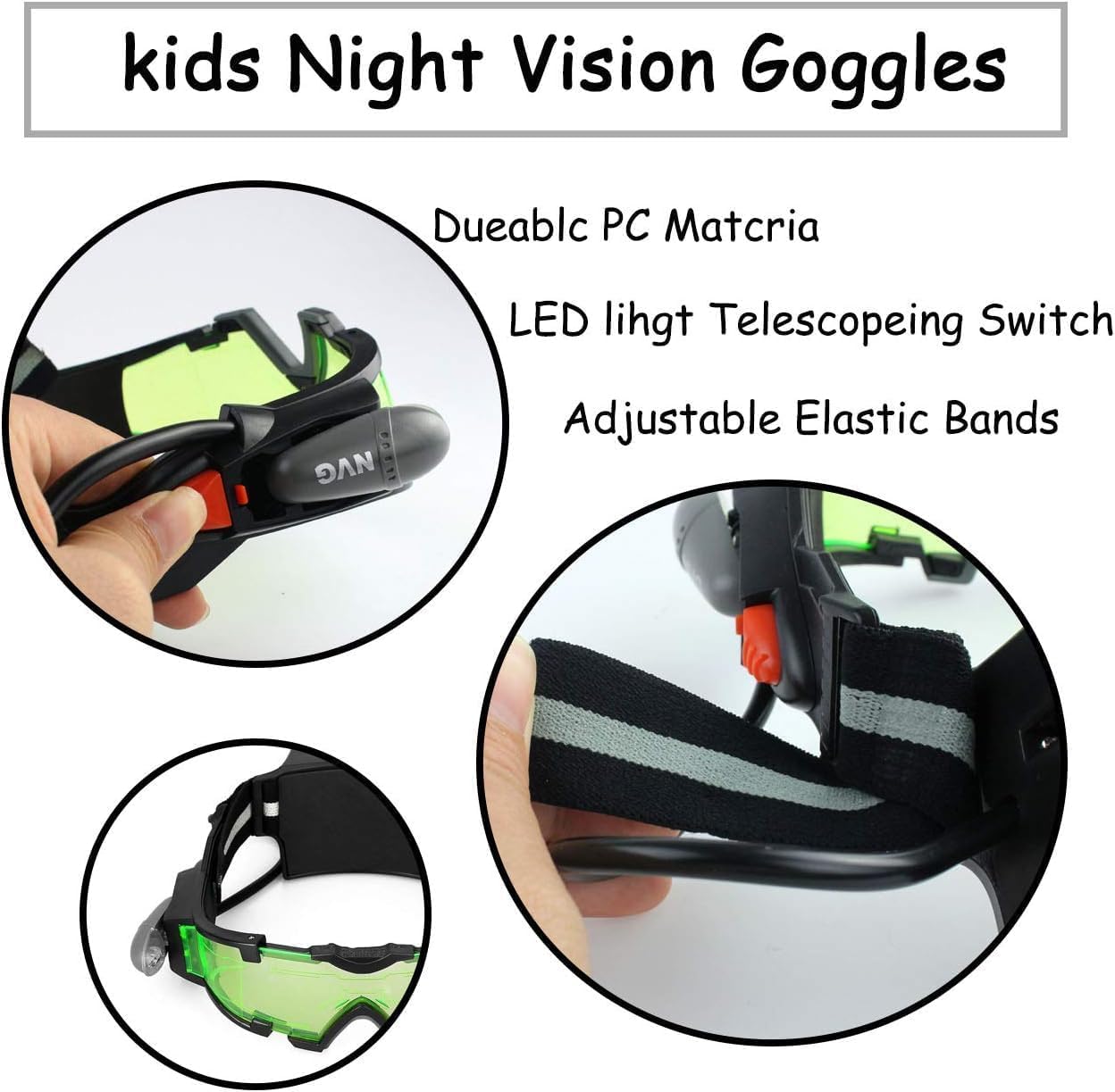 Night Vision Goggles Adjustable Spy Gear Night Mission Goggles with Flip-Out Lights Green Lens Protect Eyes Children's Day Gift image 5