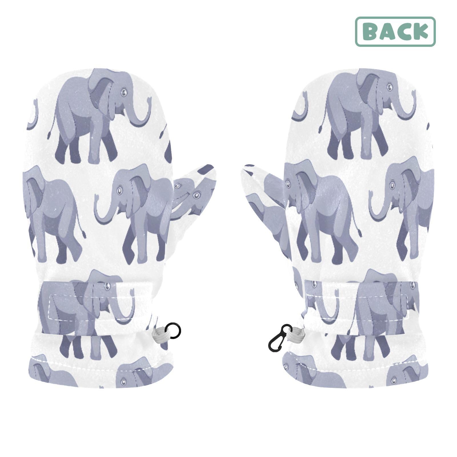 Kid's Winter Gloves Children Warm Gloves Running Grey Elephants for Boys Girl Age 4-6 Years