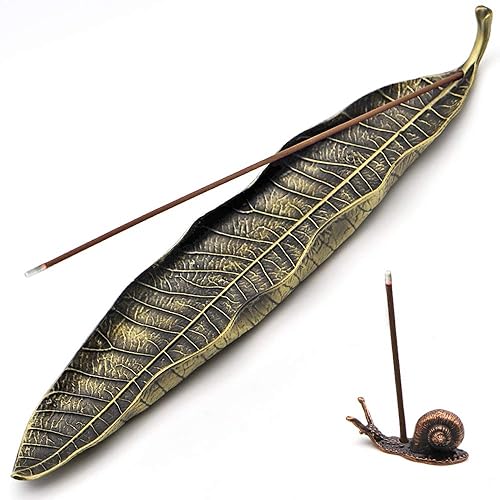 Miniatura 8 de Juego de soporte de incienso  Quemador de incienso de hojas y caracol, soportes de incienso para varillas de atrapa cenizas, material de aleación de