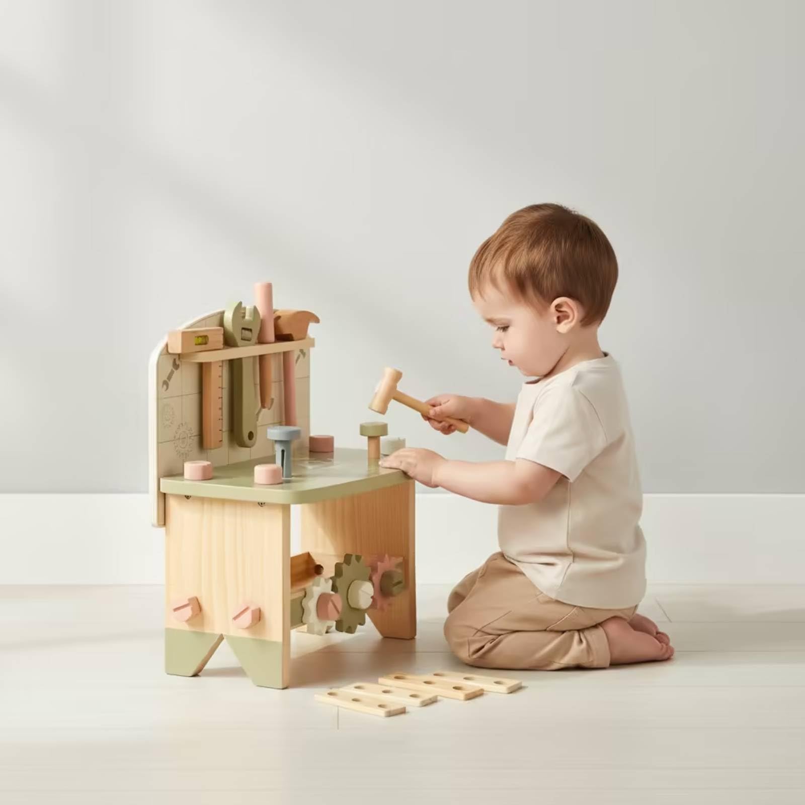 Banco da Lavoro in Legno con Attrezzi Compatto Set di Attrezzi da Costruzione Sicuro Giocattolo per Bambine, Cameretta